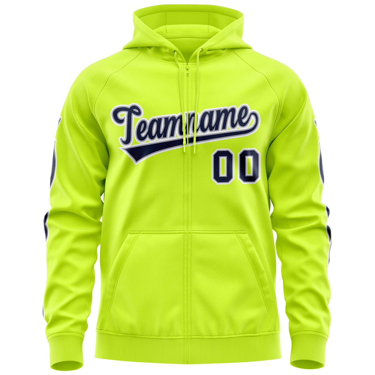 Custom Stitched Neon Green Navy Sports Full-Zip Sweatshirt Hoodie with Flame| KXKSHOP