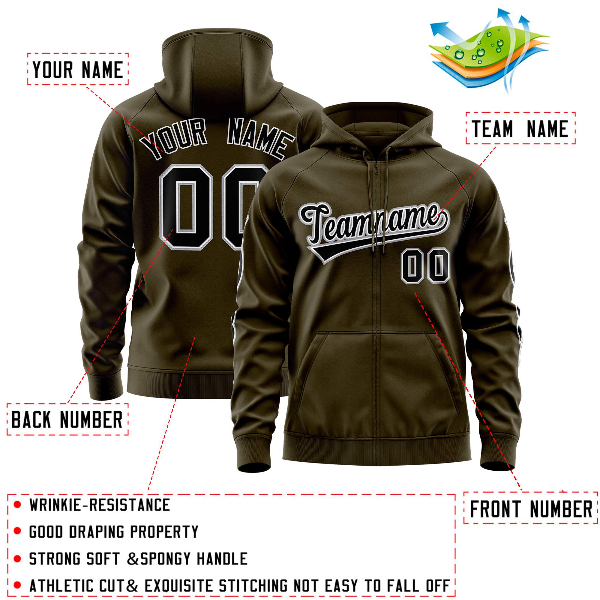 Custom Stitched Olive Black Sports Full-Zip Sweatshirt Hoodie with Flame| KXKSHOP