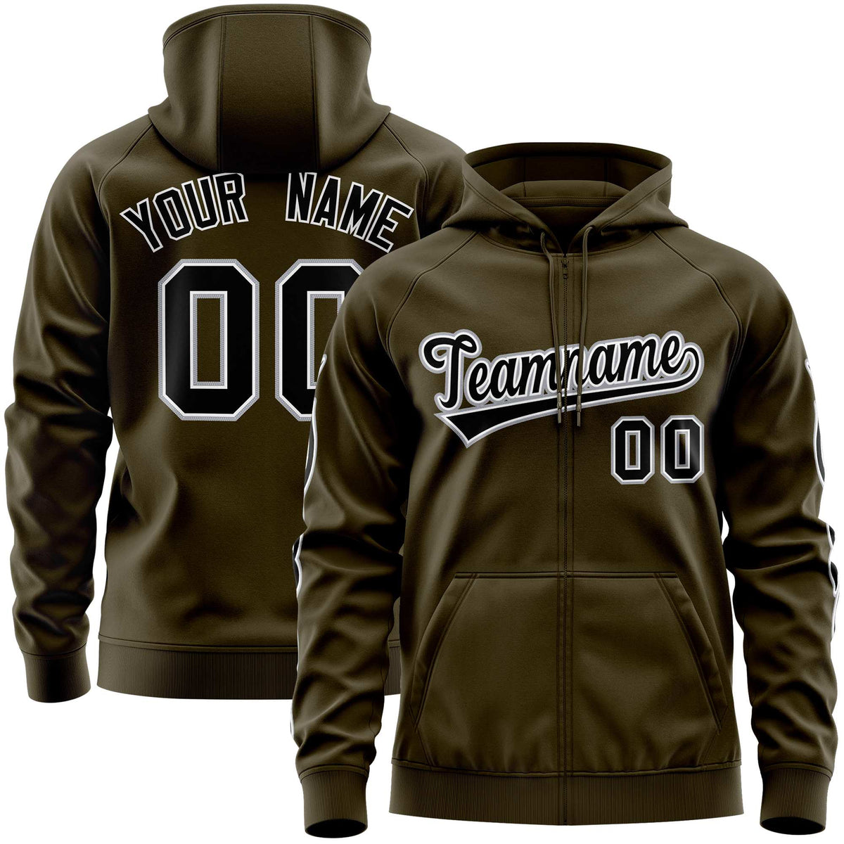Custom Stitched Olive Black Sports Full-Zip Sweatshirt Hoodie with Flame| KXKSHOP