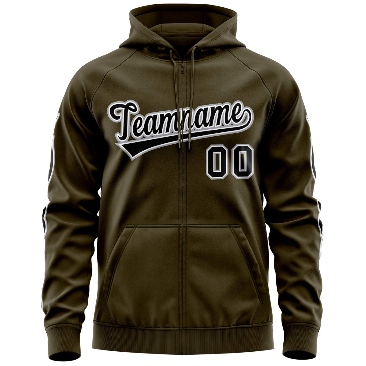 Custom Stitched Olive Black Sports Full-Zip Sweatshirt Hoodie with Flame| KXKSHOP