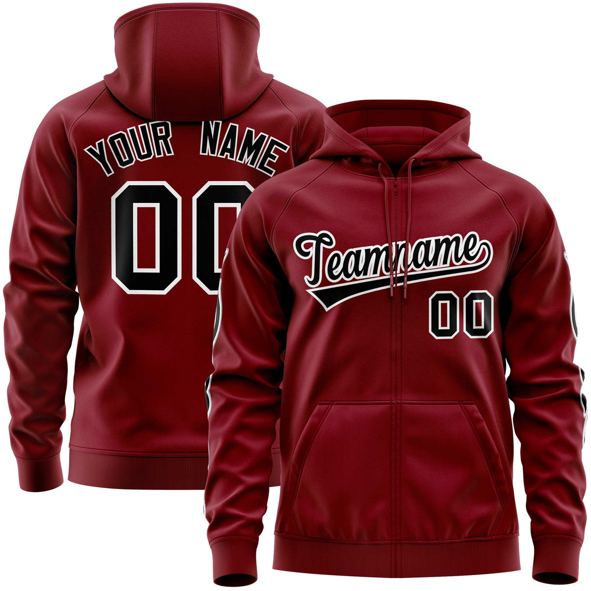 Custom Stitched Crimson Black Sports Full-Zip Sweatshirt Hoodie with Flame| KXKSHOP