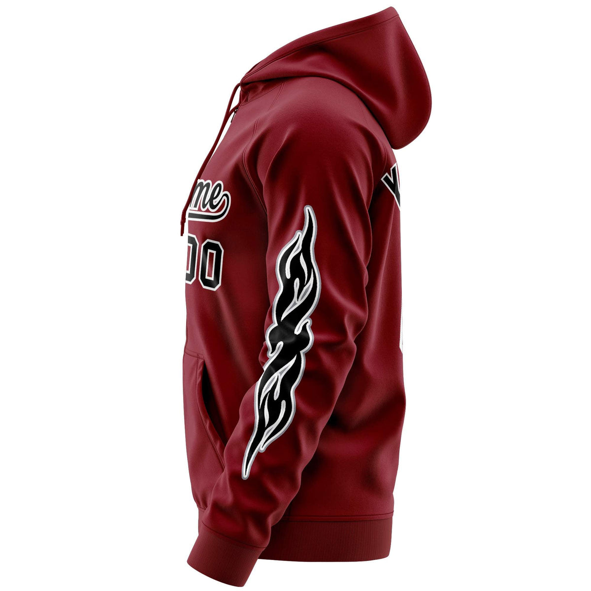 Custom Stitched Crimson Black Sports Full-Zip Sweatshirt Hoodie with Flame| KXKSHOP