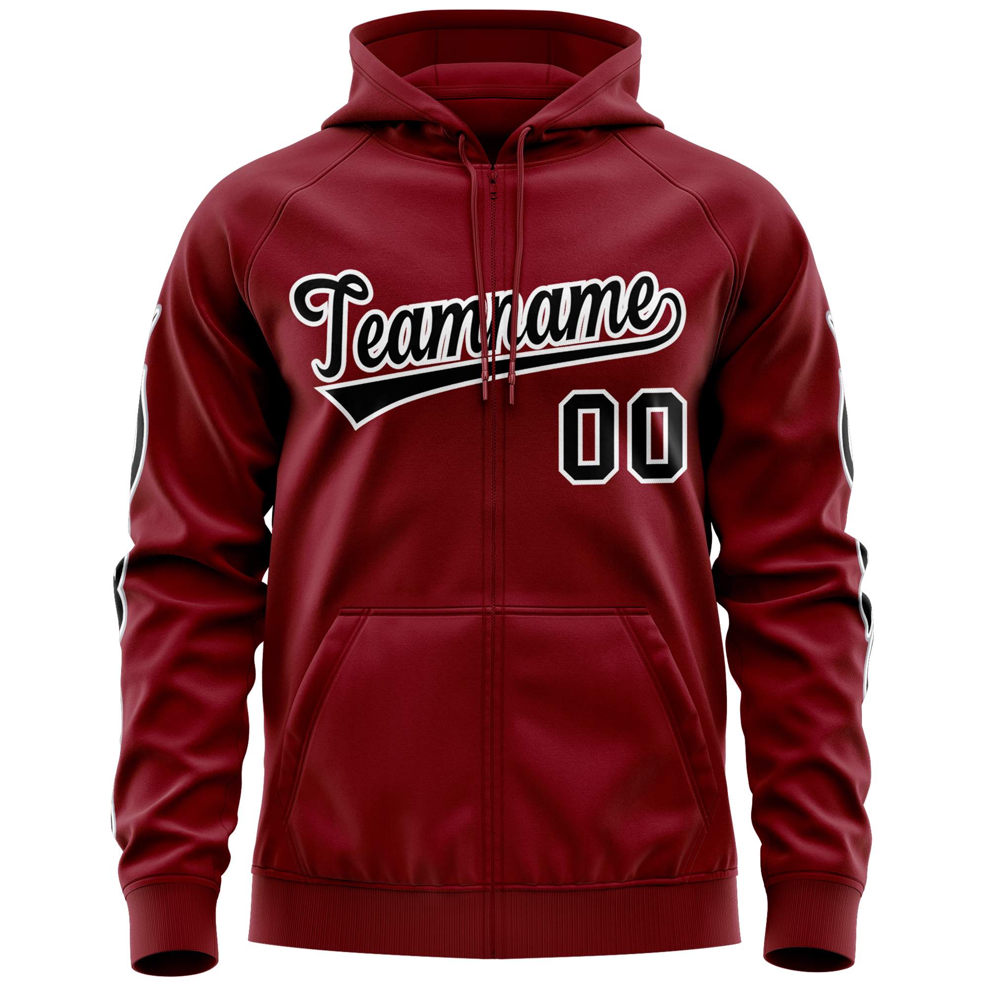 Custom Stitched Crimson Black Sports Full-Zip Sweatshirt Hoodie with Flame| KXKSHOP