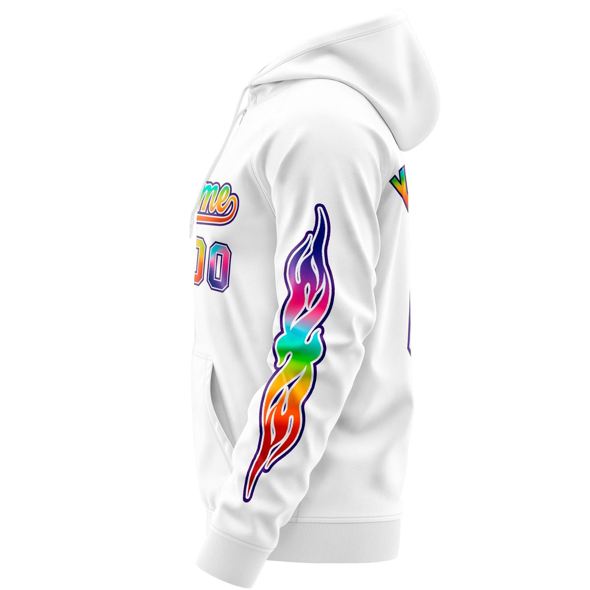 Custom Stitched White Purple Sports Full-Zip Sweatshirt Hoodie with Colored Flames| KXKSHOP