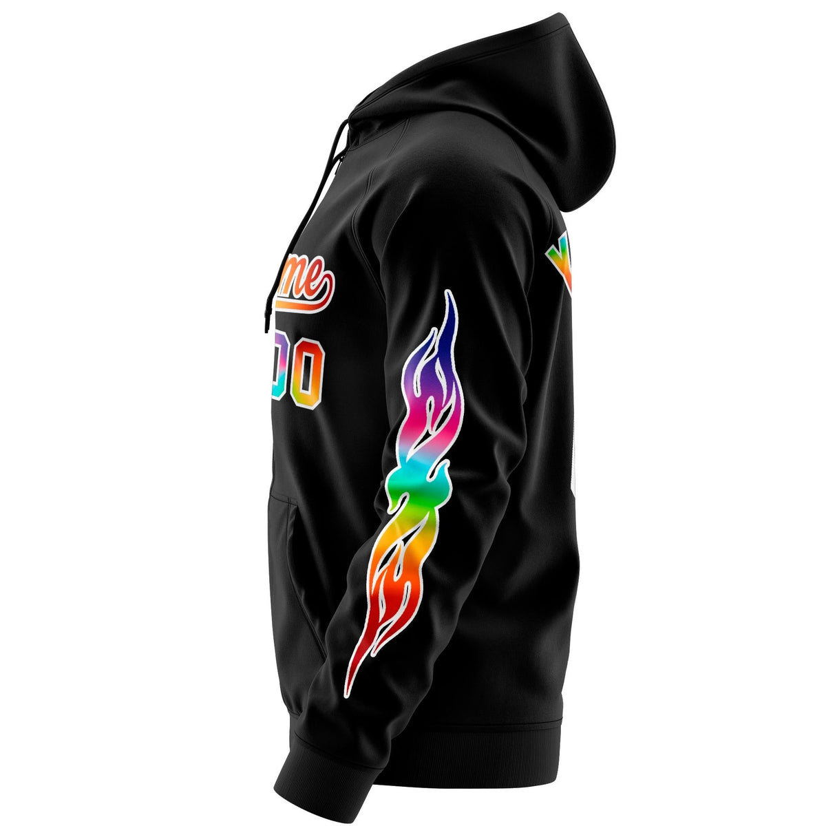 Custom Stitched Black White Sports Full-Zip Sweatshirt Hoodie with Colored Flames| KXKSHOP