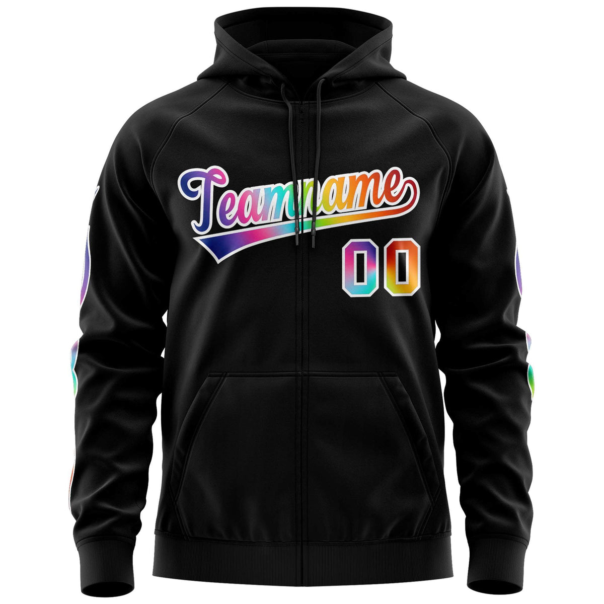 Custom Stitched Black White Sports Full-Zip Sweatshirt Hoodie with Colored Flames| KXKSHOP