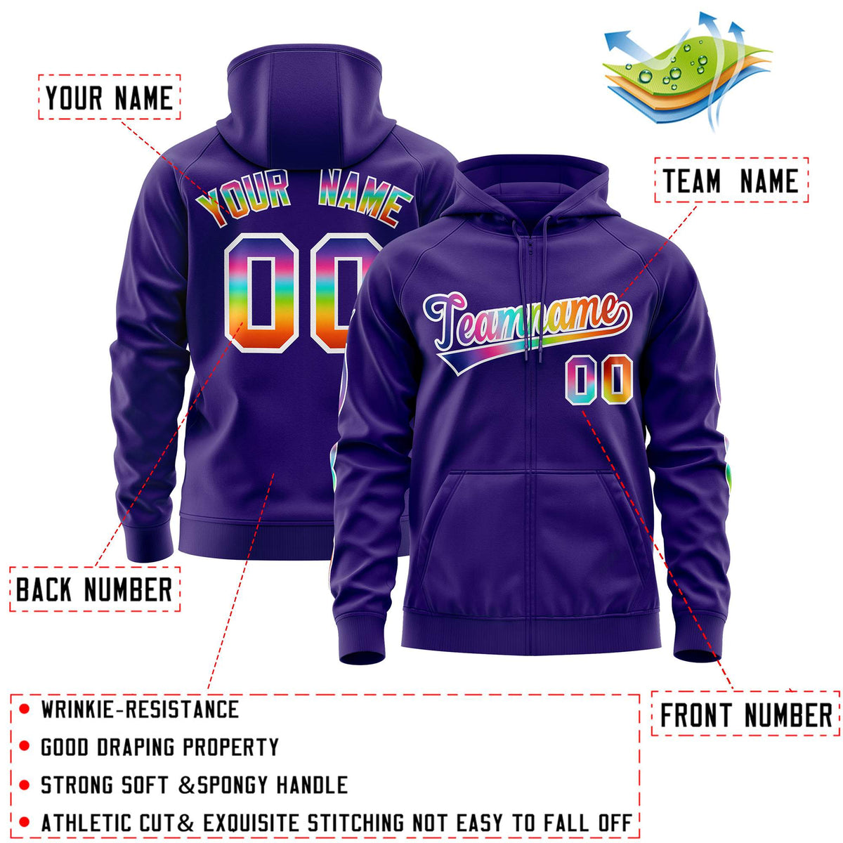 Custom Stitched Purple White Sports Full-Zip Sweatshirt Hoodie with Colored Flames| KXKSHOP