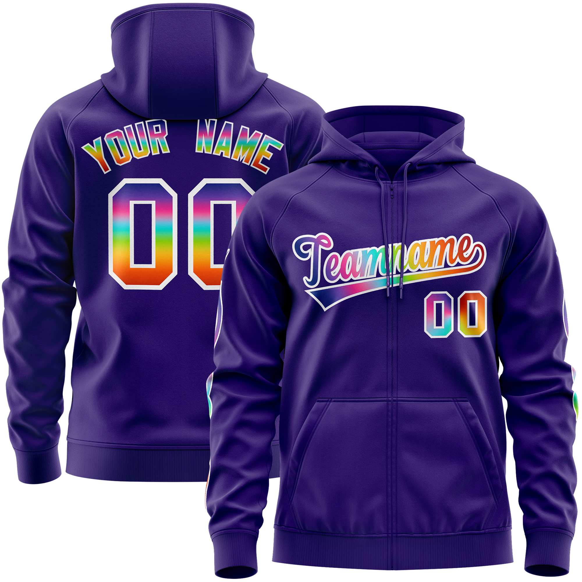 Custom Stitched Purple White Sports Full-Zip Sweatshirt Hoodie with Colored Flames| KXKSHOP