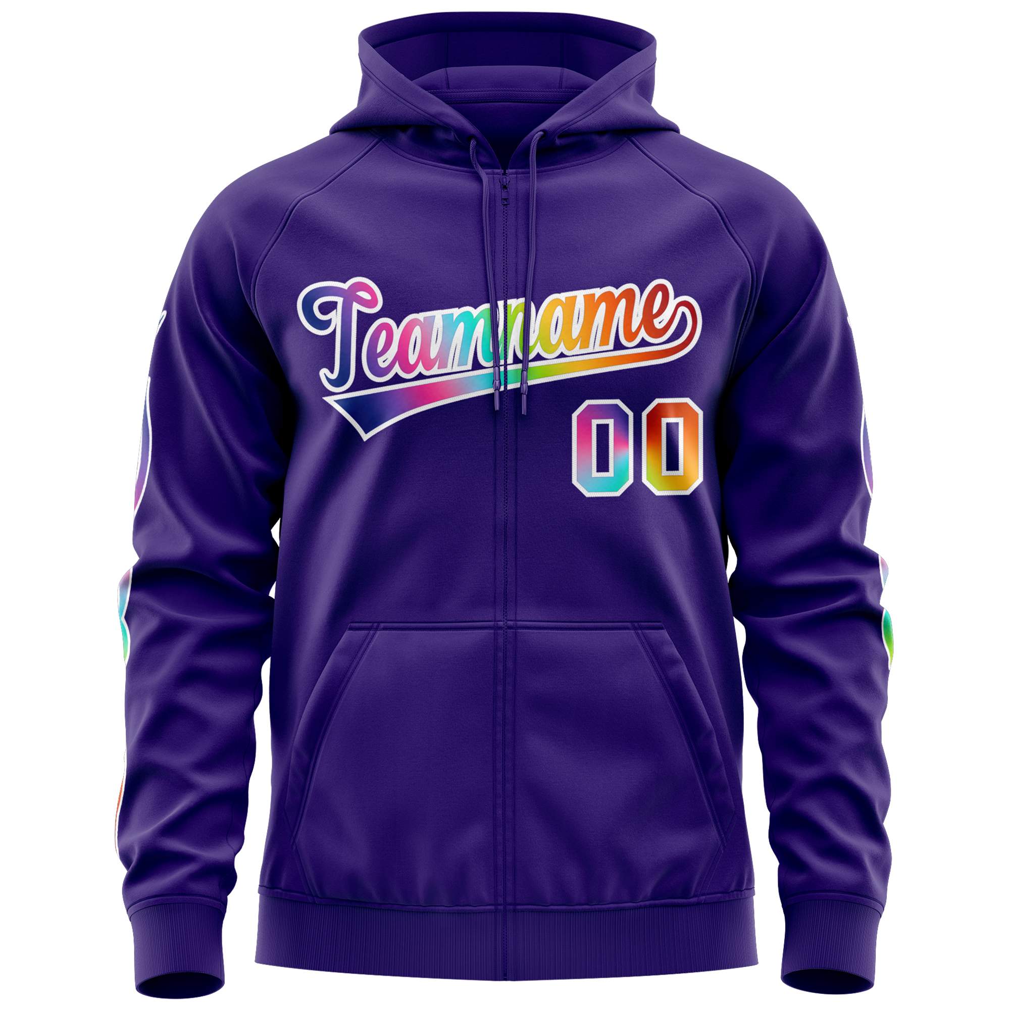 Custom Stitched Purple White Sports Full-Zip Sweatshirt Hoodie with Colored Flames| KXKSHOP