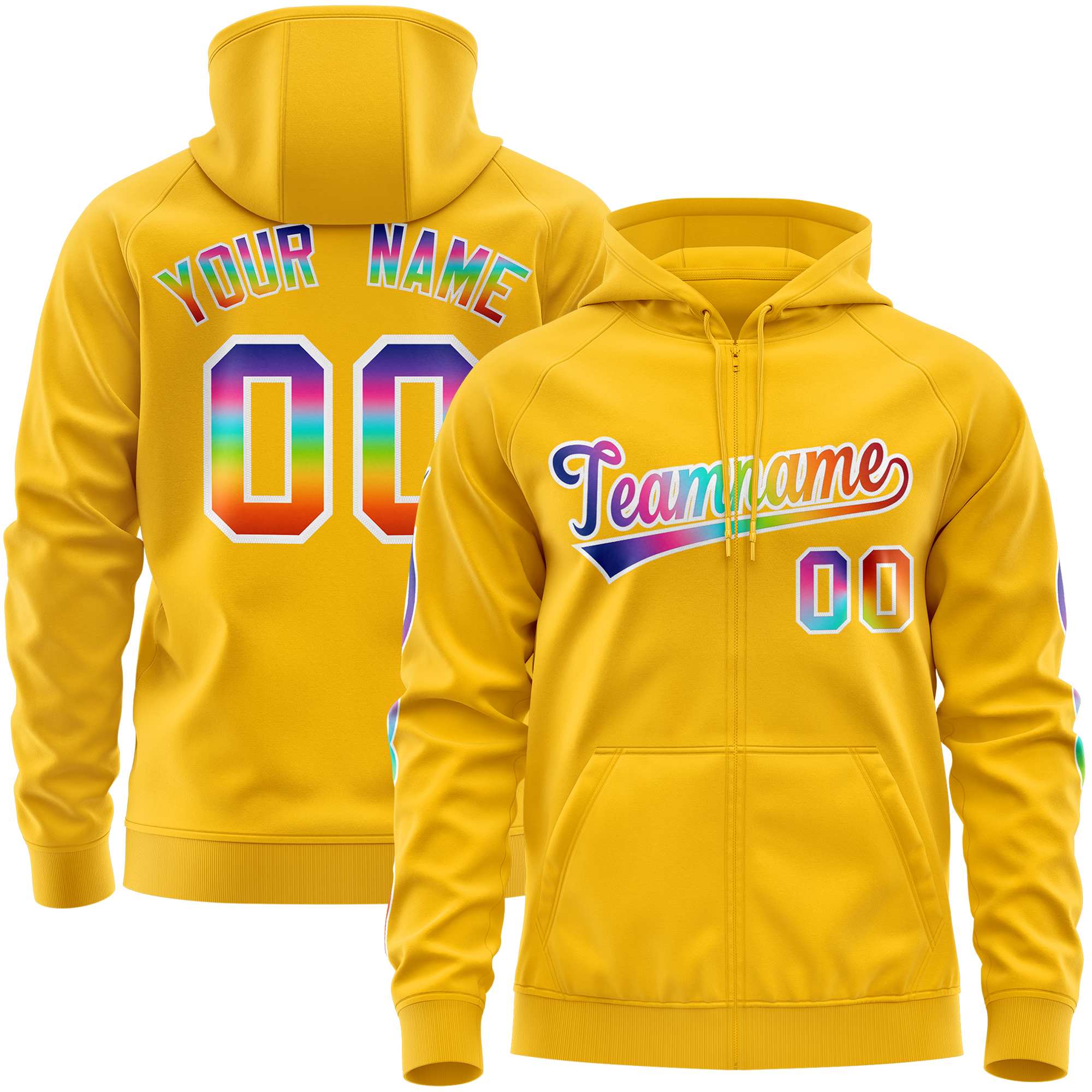 Custom Stitched Gold White Sports Full-Zip Sweatshirt Hoodie with Colored Flames| KXKSHOP