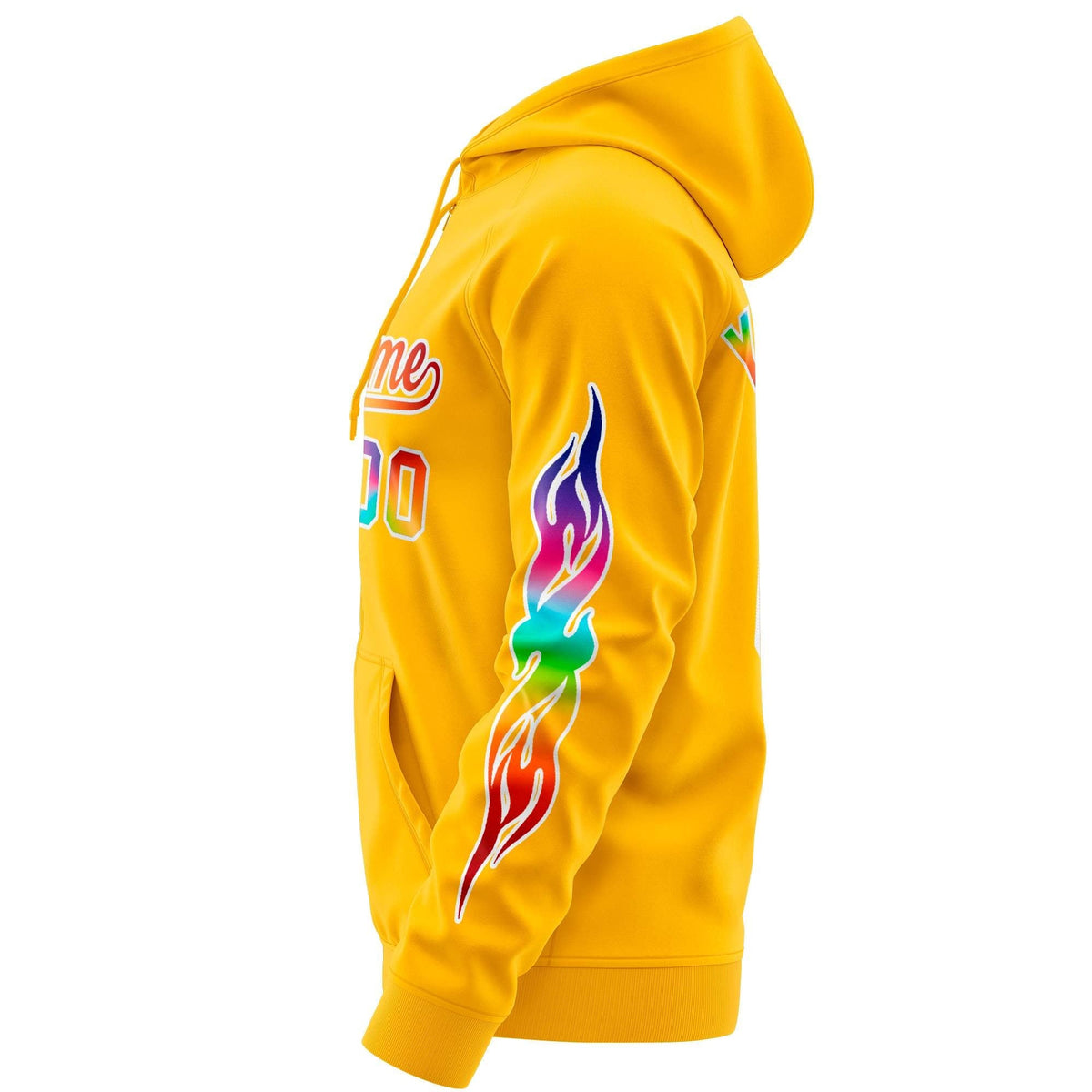 Custom Stitched Gold White Sports Full-Zip Sweatshirt Hoodie with Colored Flames| KXKSHOP