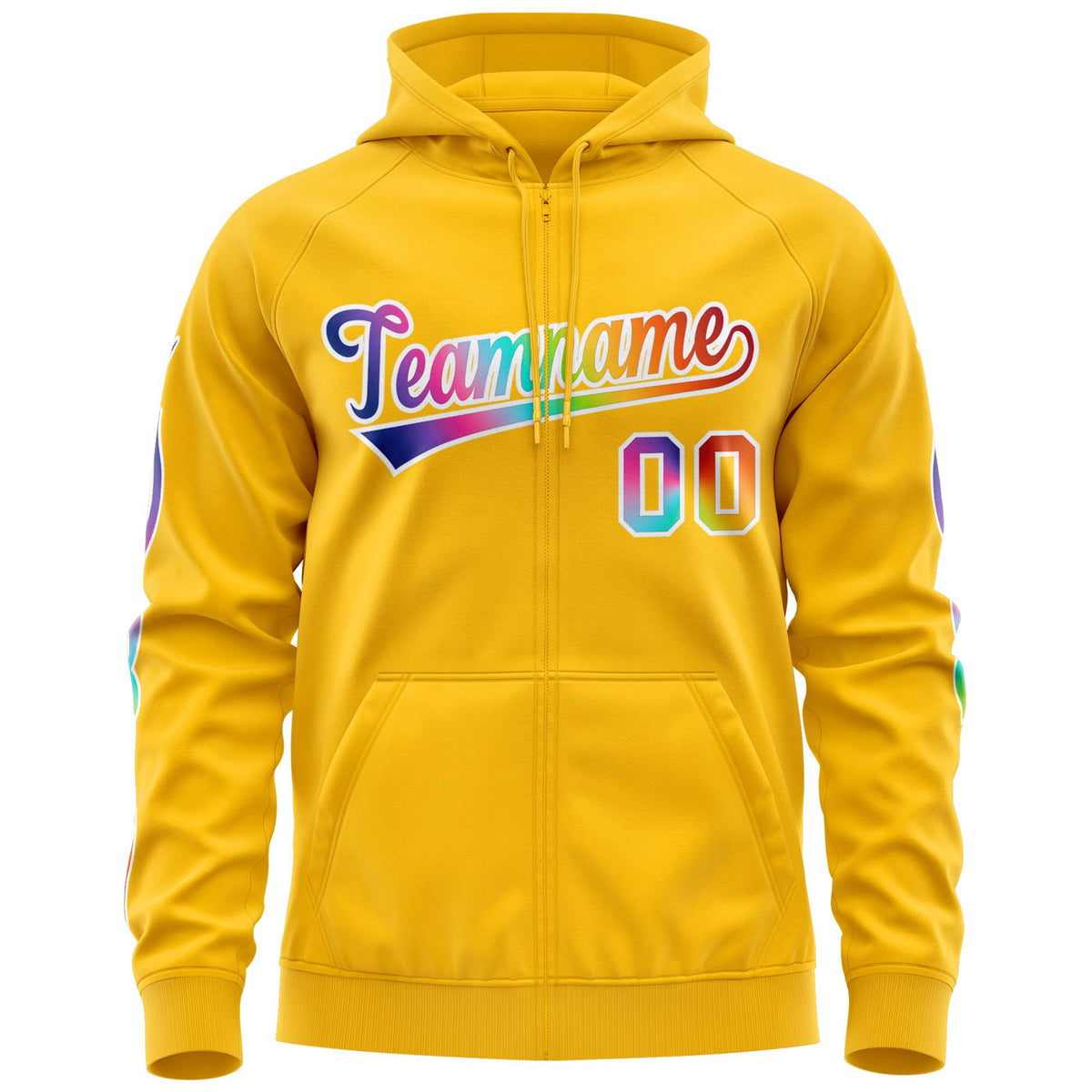 Custom Stitched Gold White Sports Full-Zip Sweatshirt Hoodie with Colored Flames| KXKSHOP