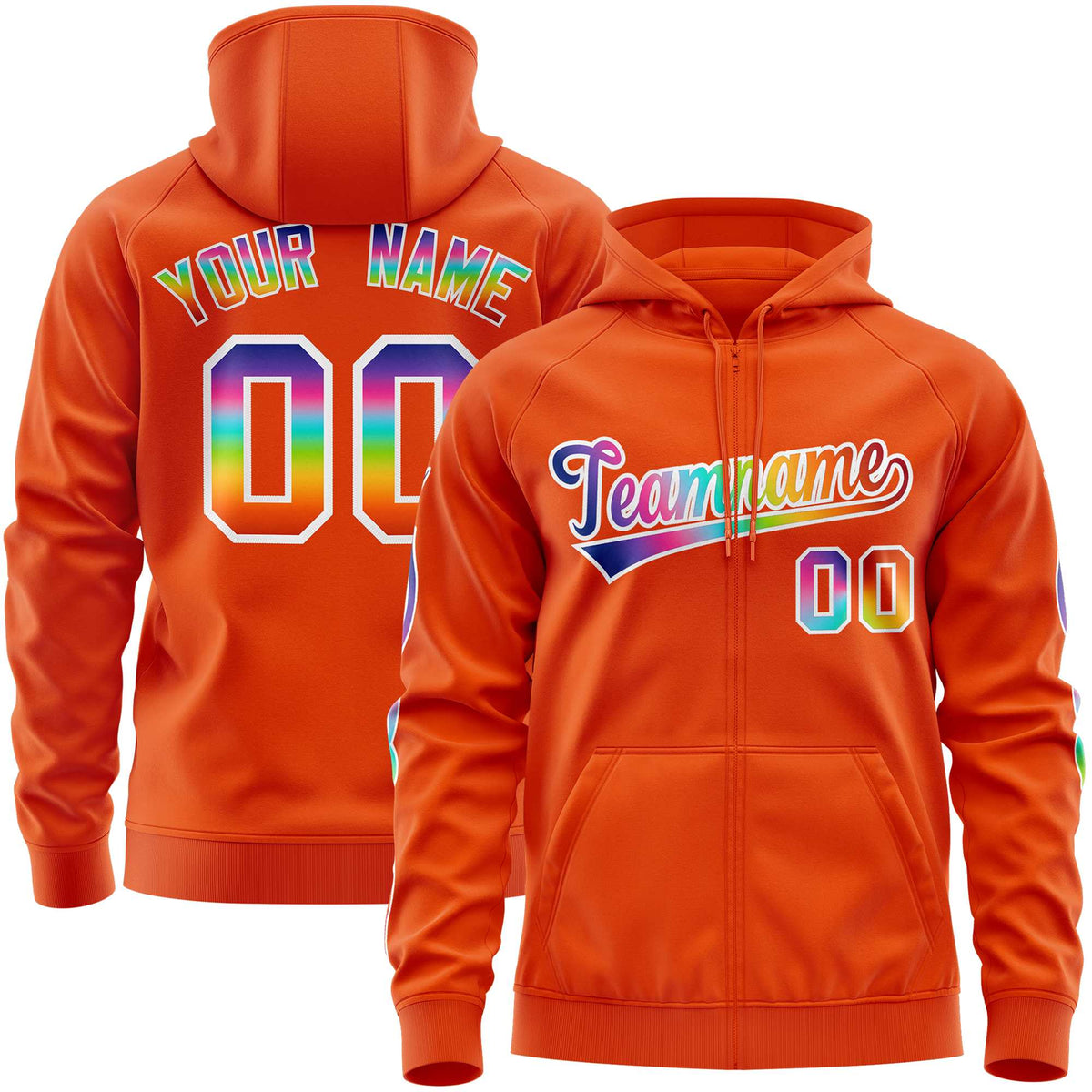 Custom Stitched Orange White Sports Full-Zip Sweatshirt Hoodie with Colored Flames| KXKSHOP
