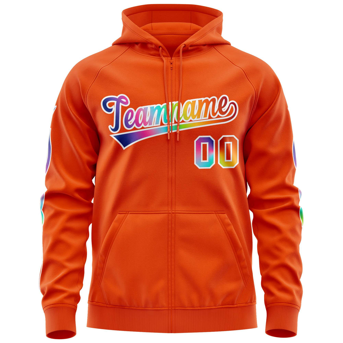 Custom Stitched Orange White Sports Full-Zip Sweatshirt Hoodie with Colored Flames| KXKSHOP