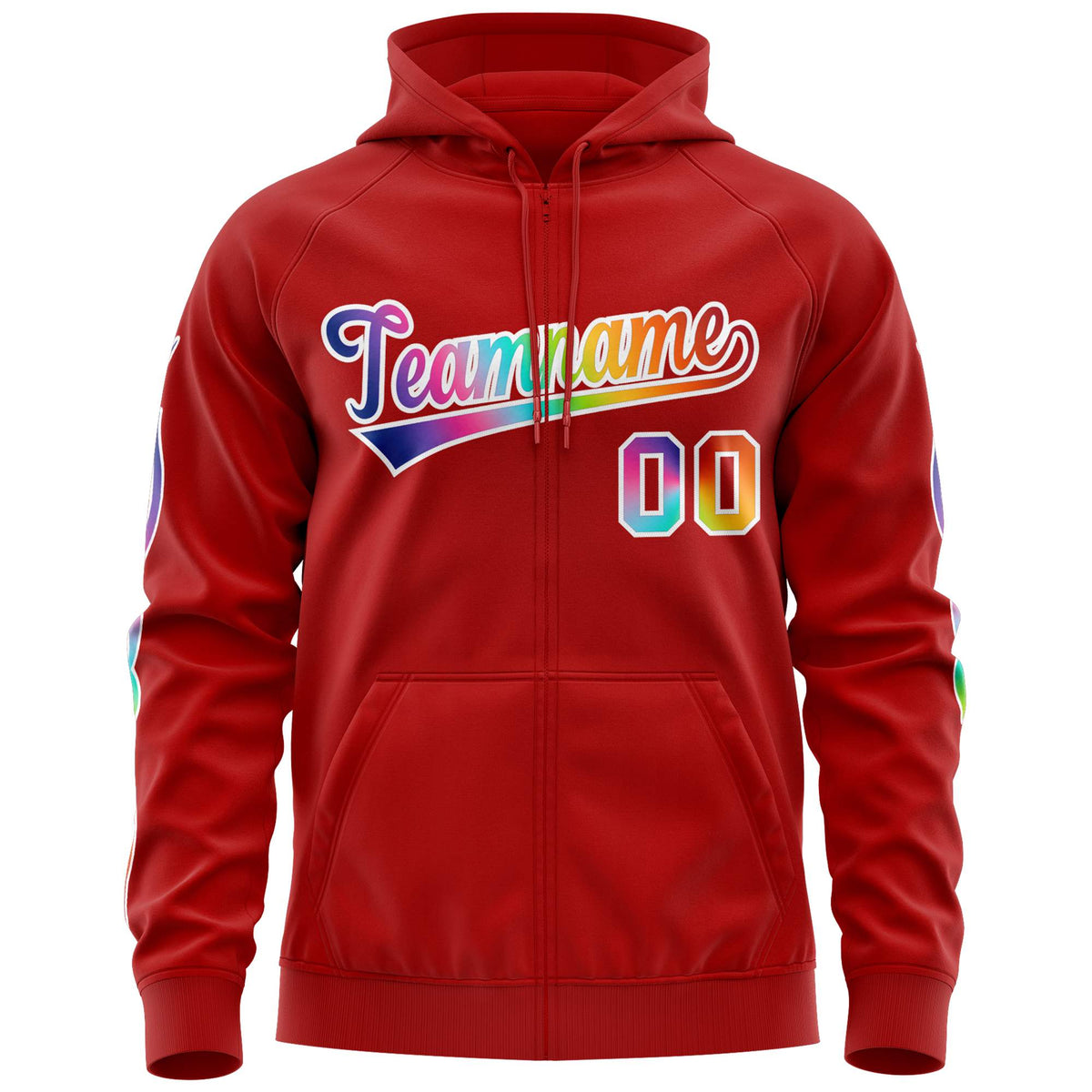 Custom Stitched Red White Sports Full-Zip Sweatshirt Hoodie with Colored Flames| KXKSHOP