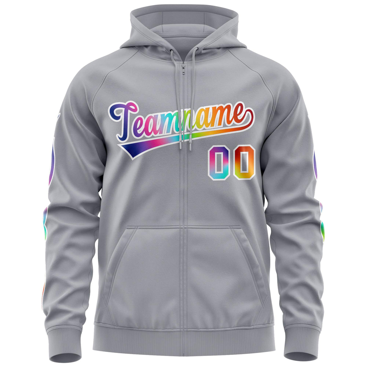 Custom Stitched Gray White Sports Full-Zip Sweatshirt Hoodie with Colored Flames| KXKSHOP