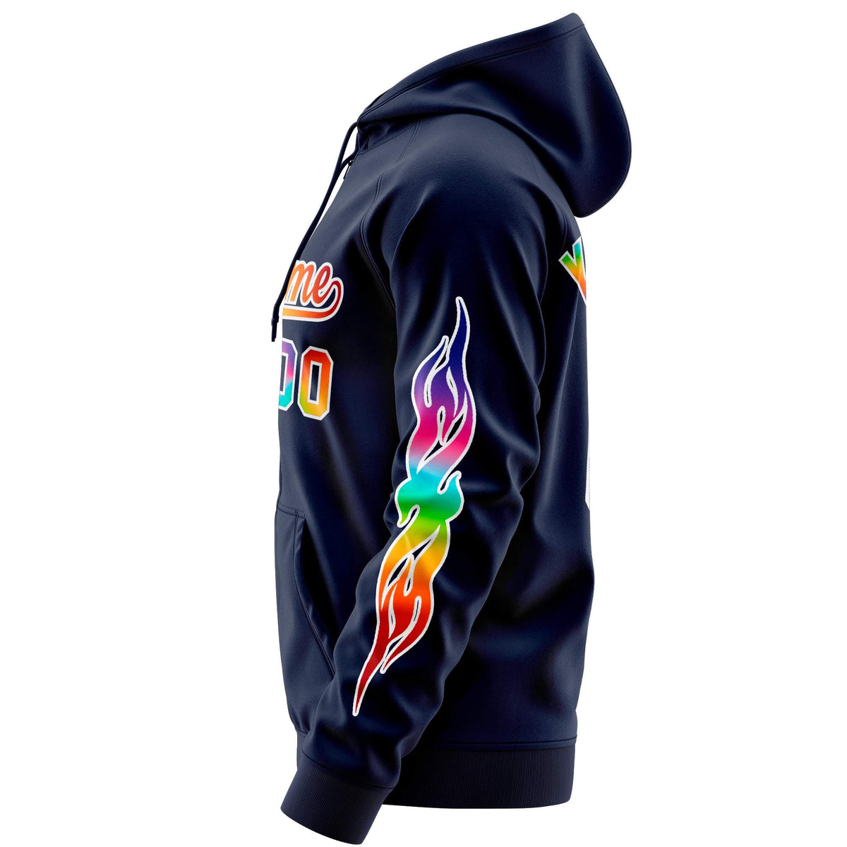 Custom Stitched Navy White Sports Full-Zip Sweatshirt Hoodie with Colored Flames| KXKSHOP