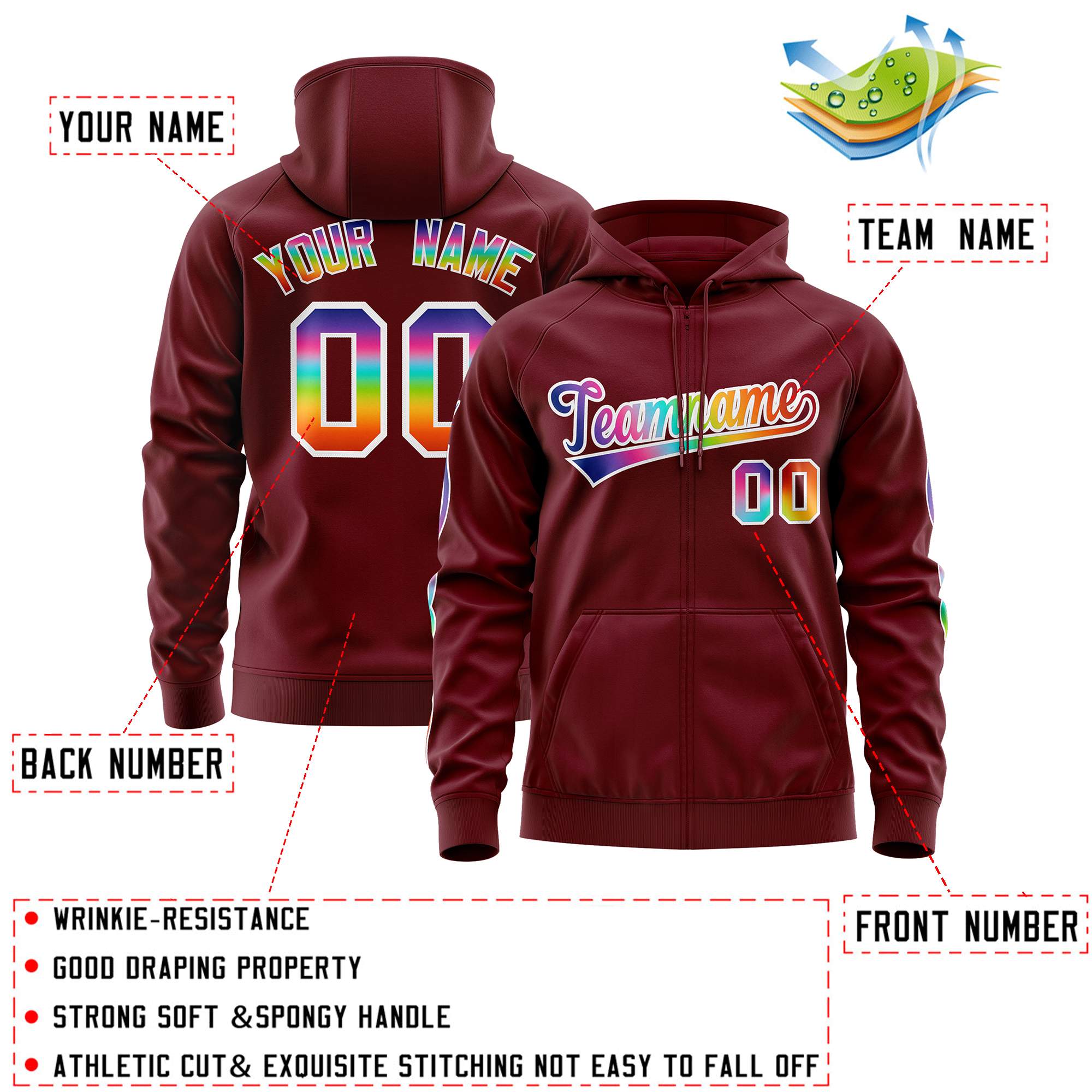 Custom Stitched Crimson White Sports Full-Zip Sweatshirt Hoodie with Colored Flames| KXKSHOP