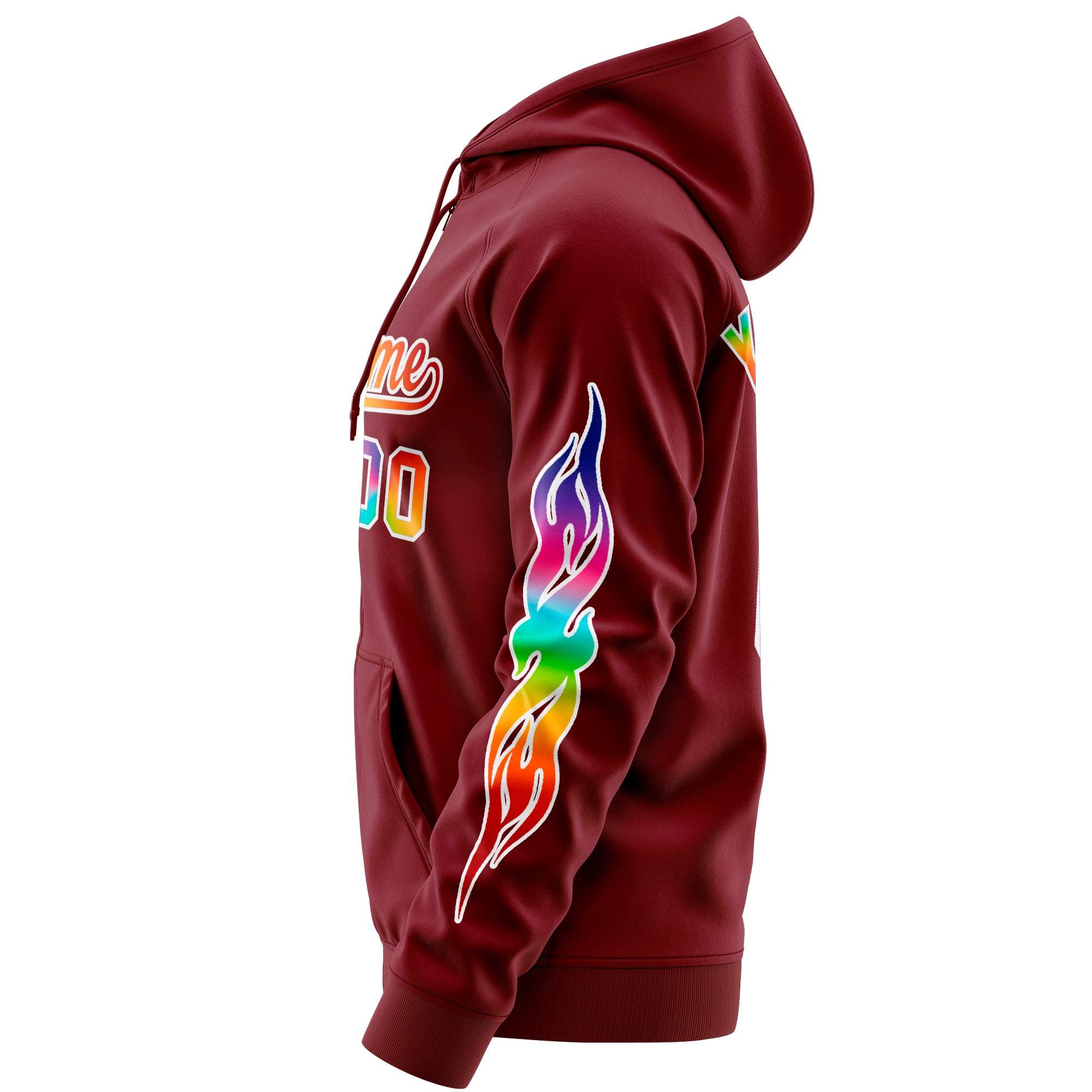 Custom Stitched Crimson White Sports Full-Zip Sweatshirt Hoodie with Colored Flames| KXKSHOP