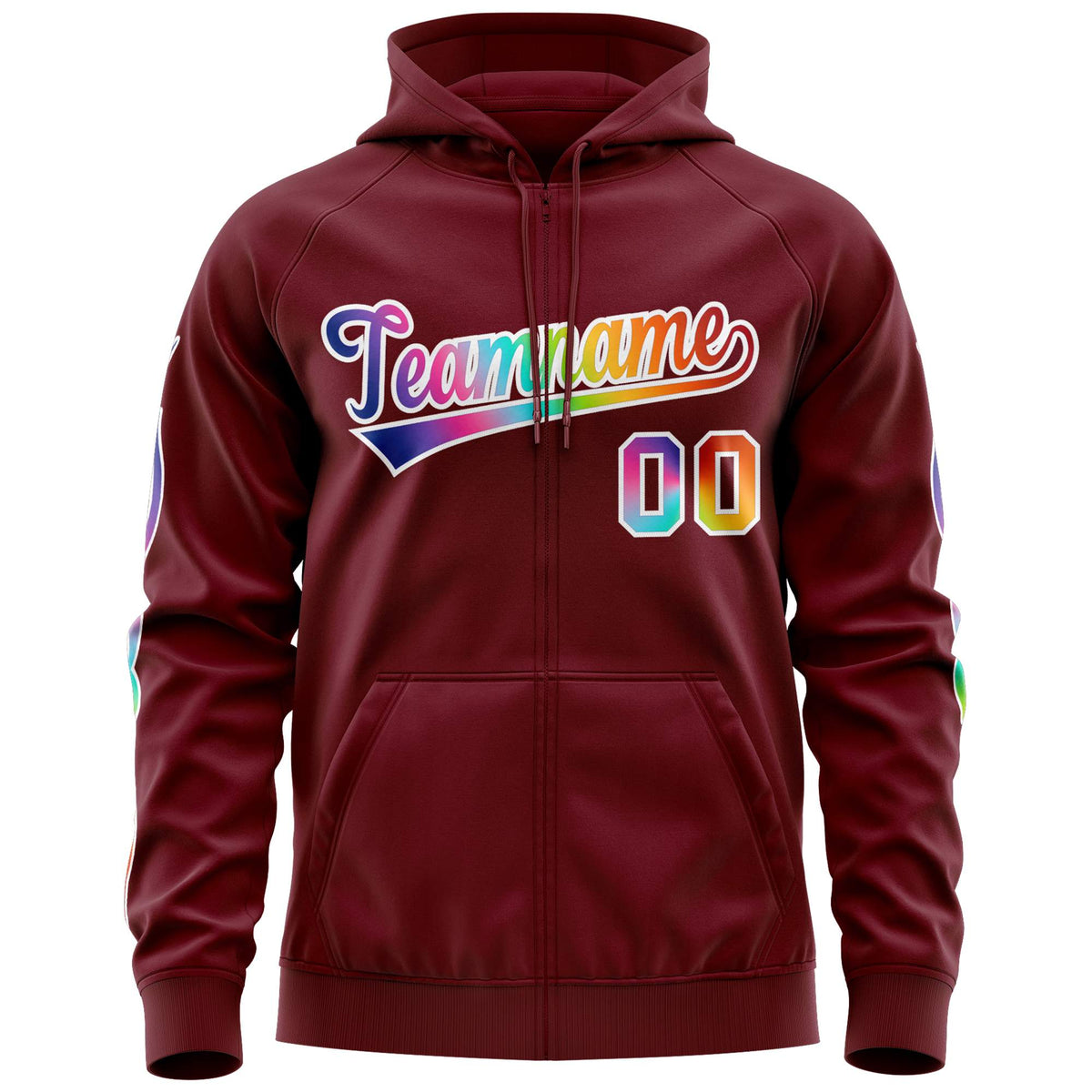 Custom Stitched Crimson White Sports Full-Zip Sweatshirt Hoodie with Colored Flames| KXKSHOP