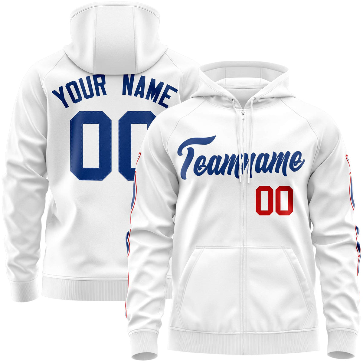 Custom Stitched White Royal Sports Full-Zip Sweatshirt Hoodie with Flame| KXKSHOP