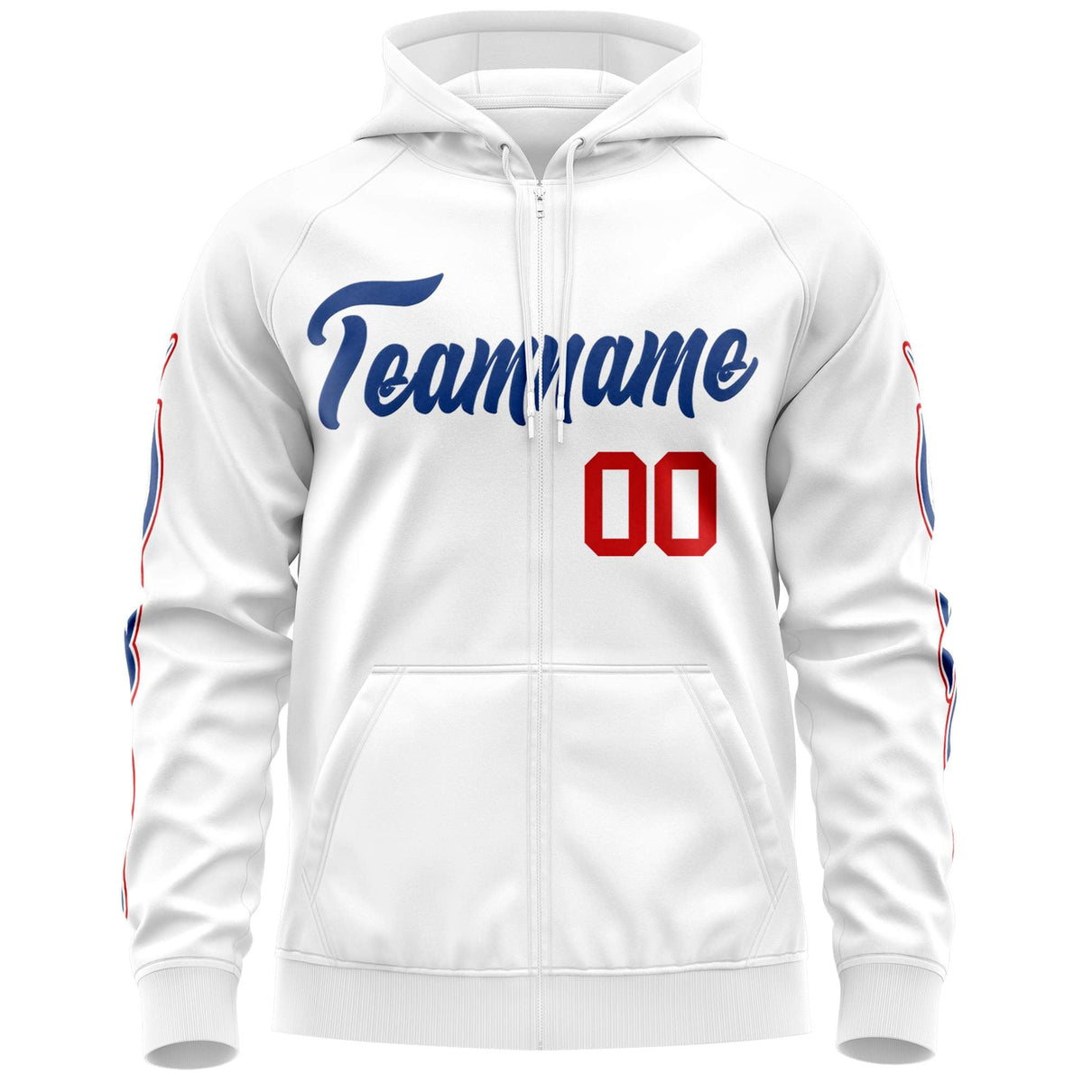 Custom Stitched White Royal Sports Full-Zip Sweatshirt Hoodie with Flame| KXKSHOP
