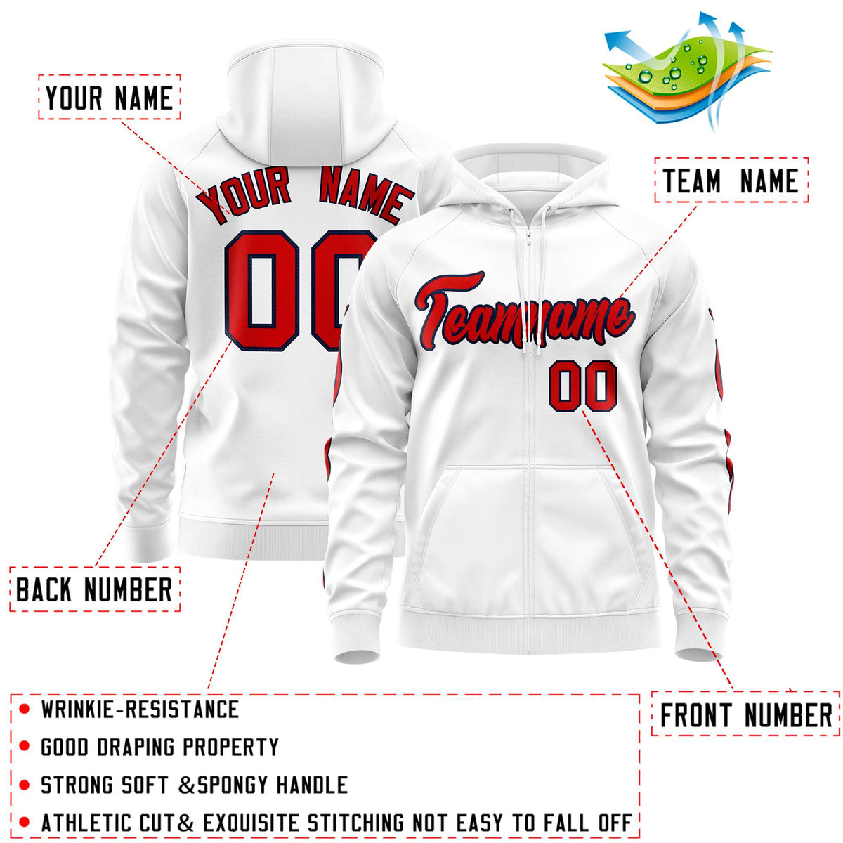 Custom Stitched White Red Sports Full-Zip Sweatshirt Hoodie with Flame| KXKSHOP