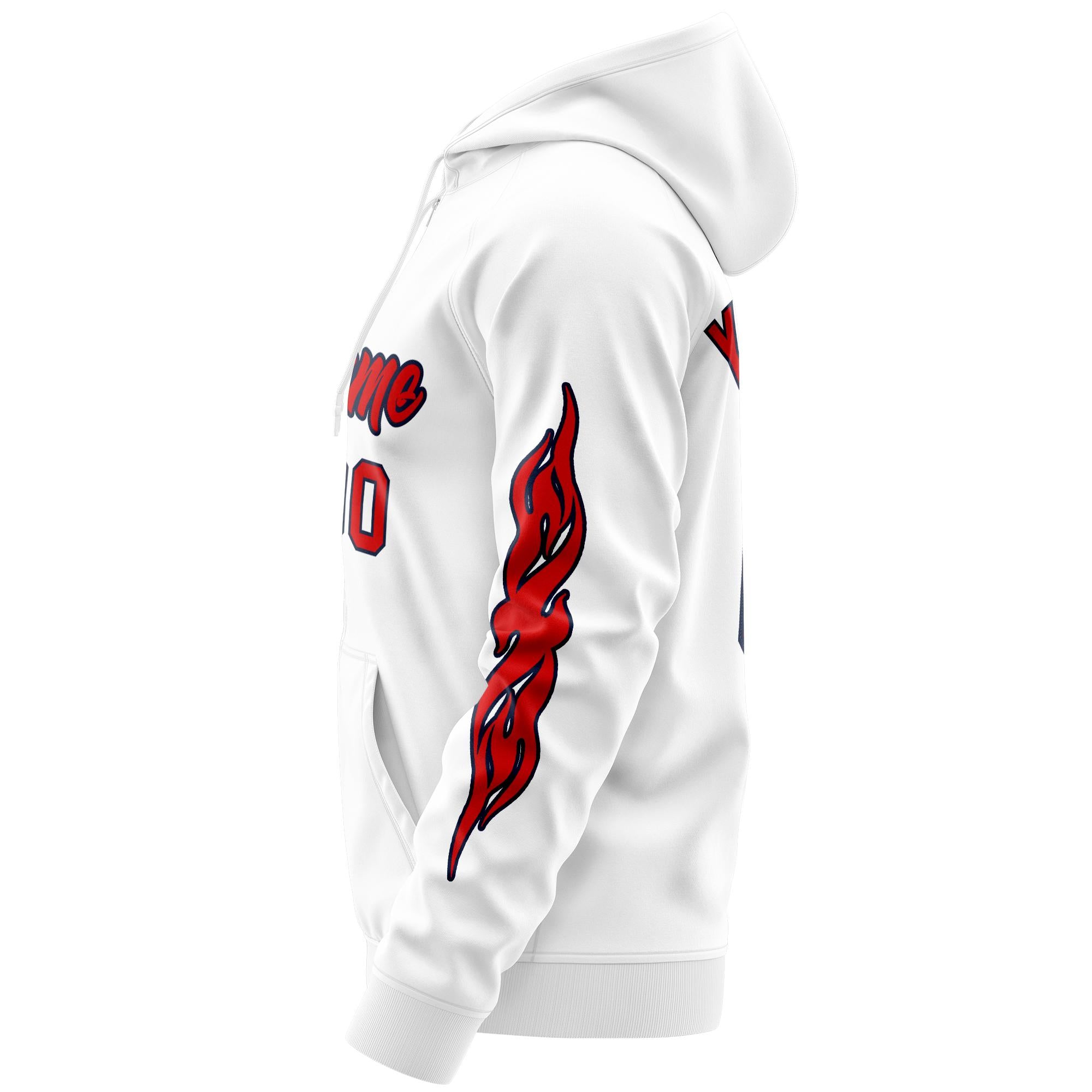 Custom Stitched White Red Sports Full-Zip Sweatshirt Hoodie with Flame| KXKSHOP