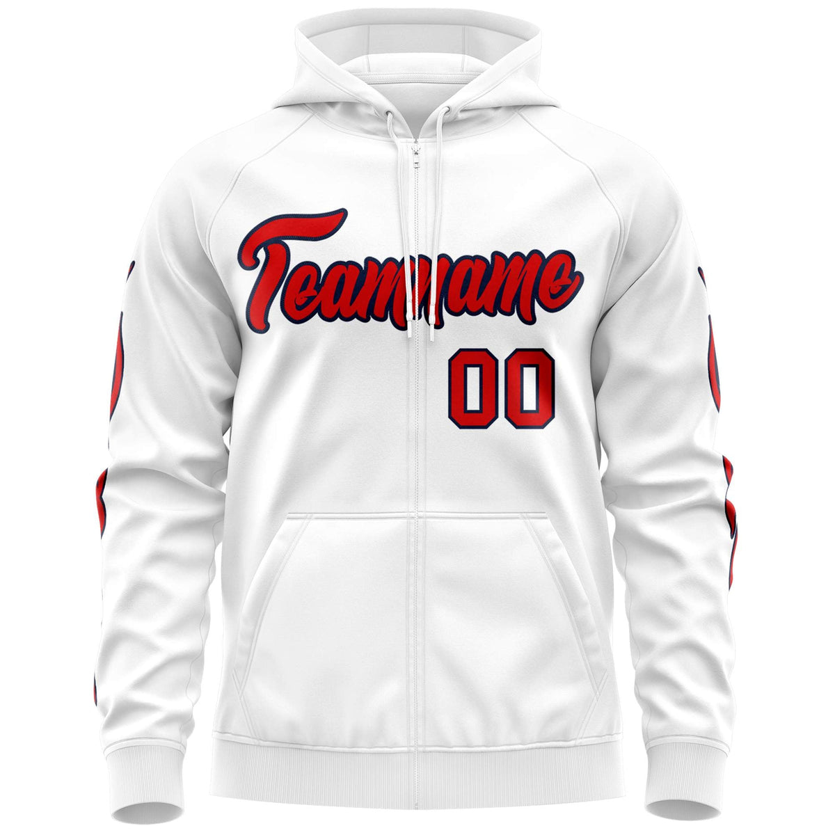 Custom Stitched White Red Sports Full-Zip Sweatshirt Hoodie with Flame| KXKSHOP