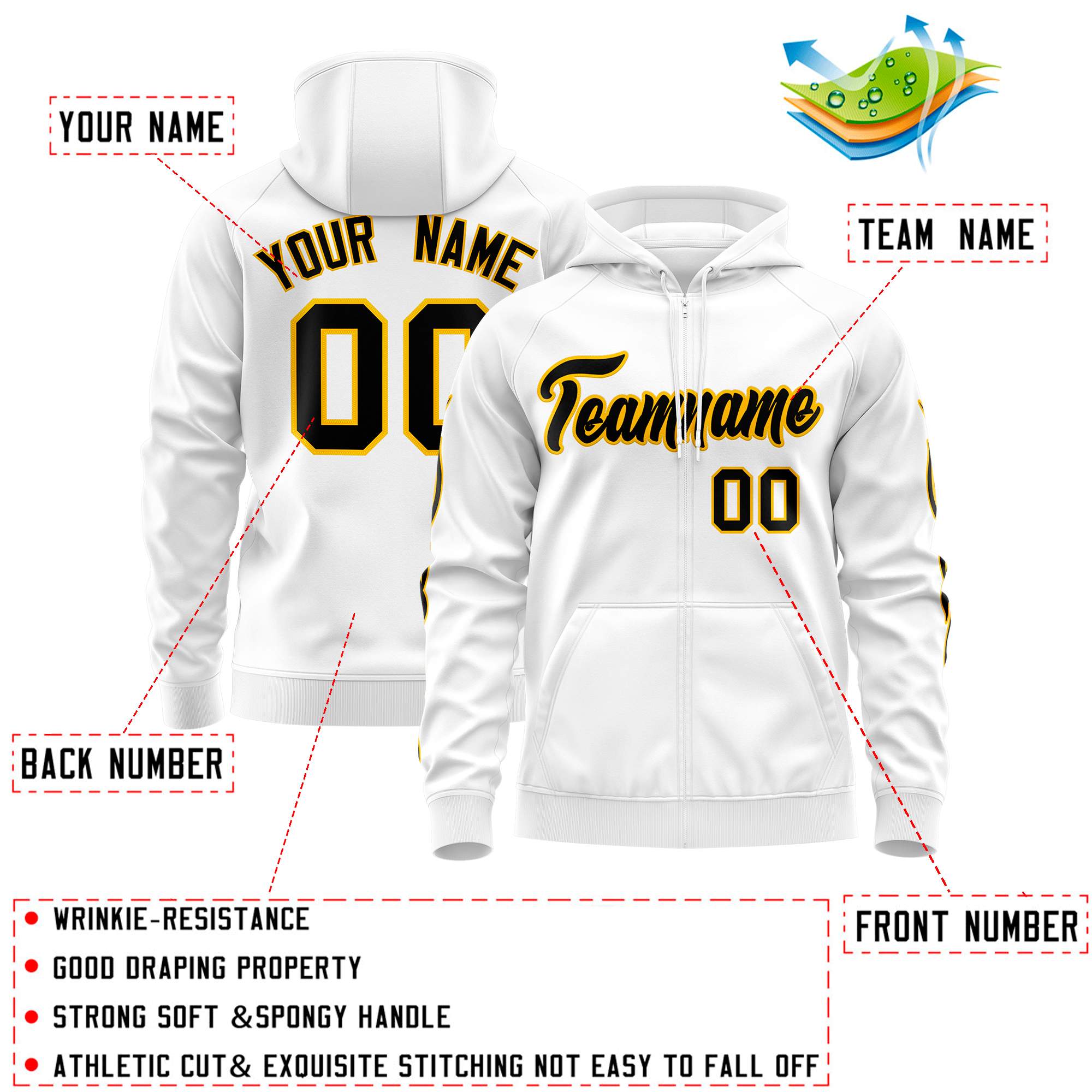 Custom Stitched White Black Sports Full-Zip Sweatshirt Hoodie with Flame| KXKSHOP