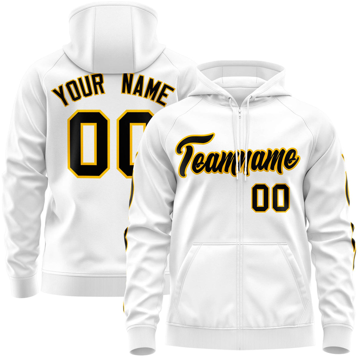 Custom Stitched White Black Sports Full-Zip Sweatshirt Hoodie with Flame| KXKSHOP