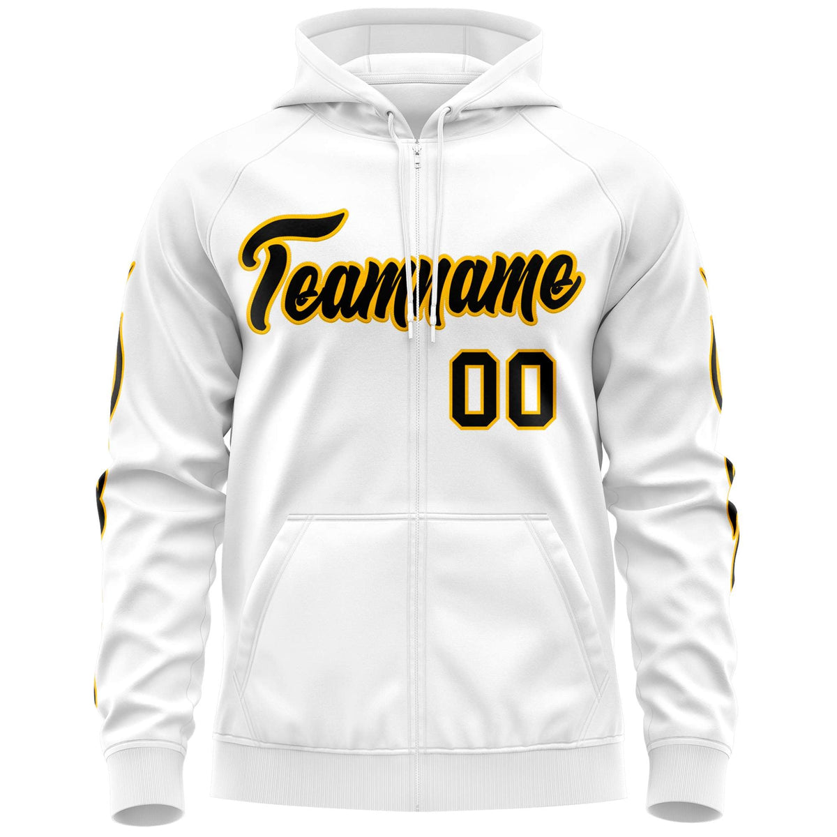 Custom Stitched White Black Sports Full-Zip Sweatshirt Hoodie with Flame| KXKSHOP