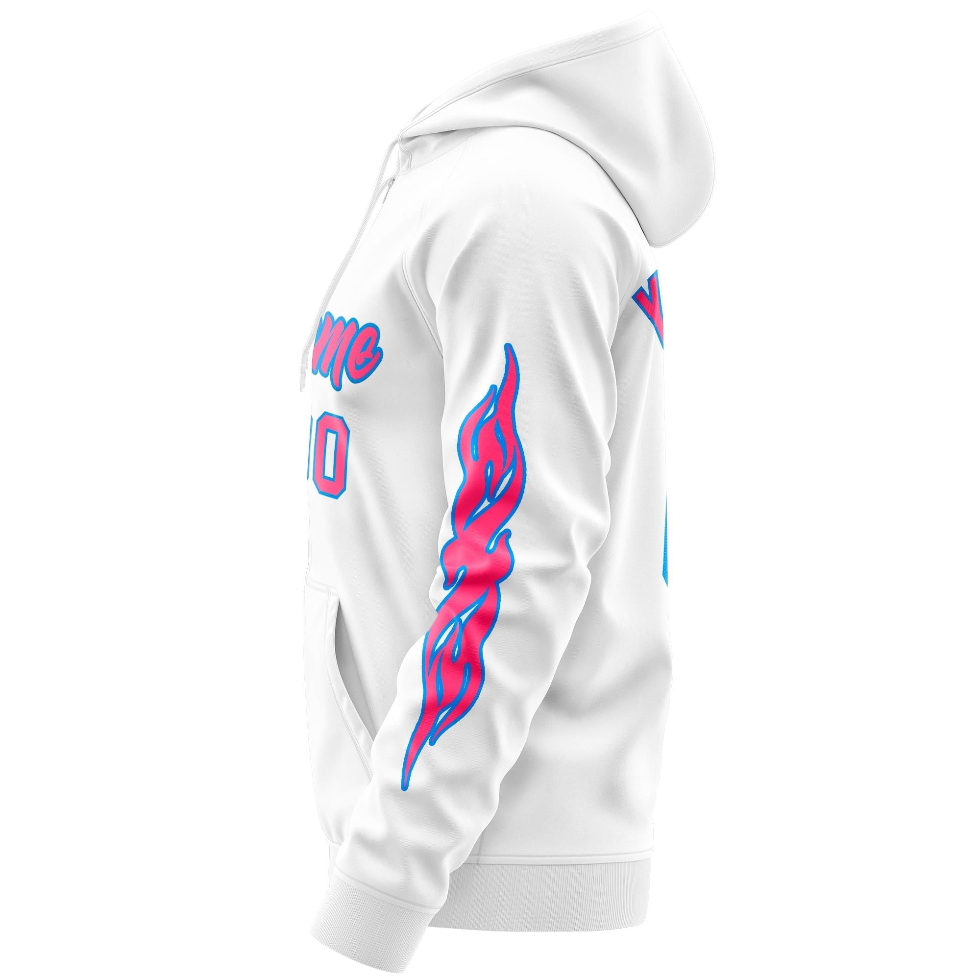 Custom Stitched White Pink Sports Full-Zip Sweatshirt Hoodie with Flame| KXKSHOP