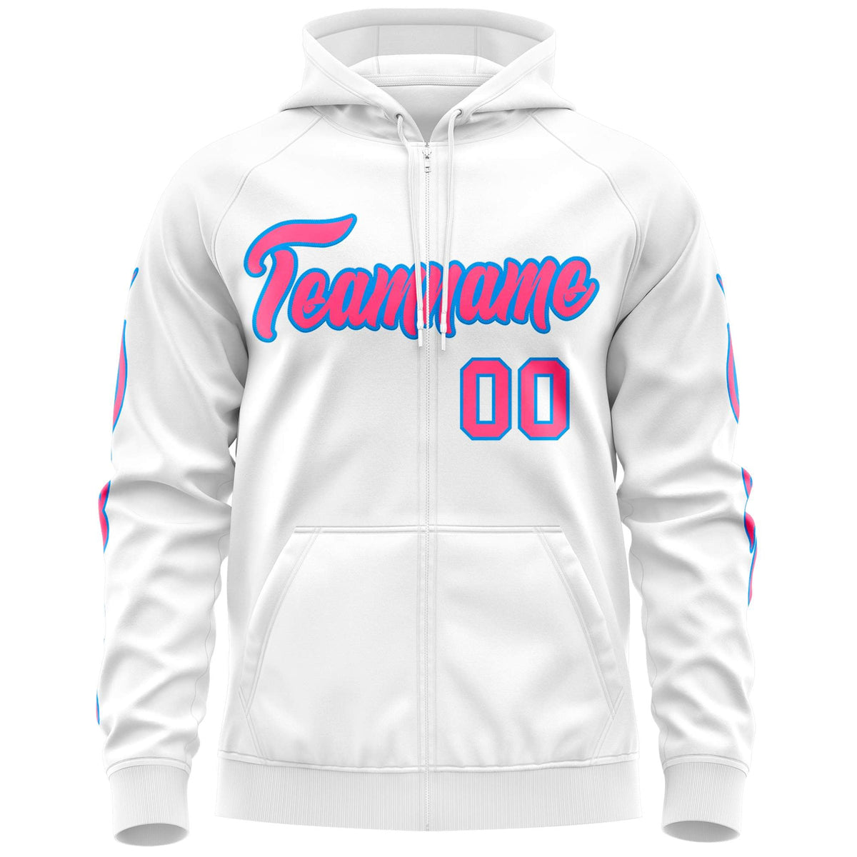 Custom Stitched White Pink Sports Full-Zip Sweatshirt Hoodie with Flame| KXKSHOP