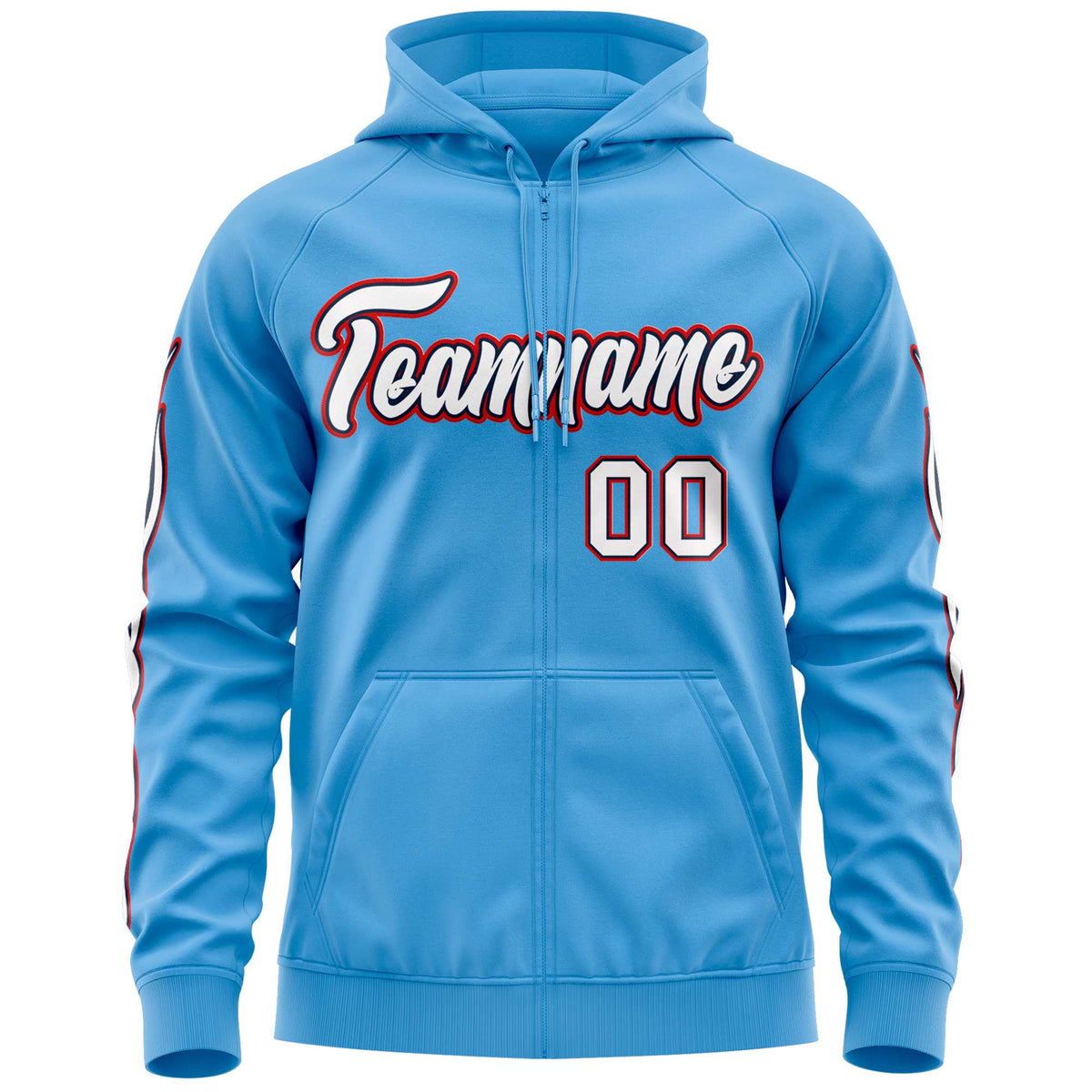 Custom Stitched Light Blue White Sports Full-Zip Sweatshirt Hoodie with Flame| KXKSHOP