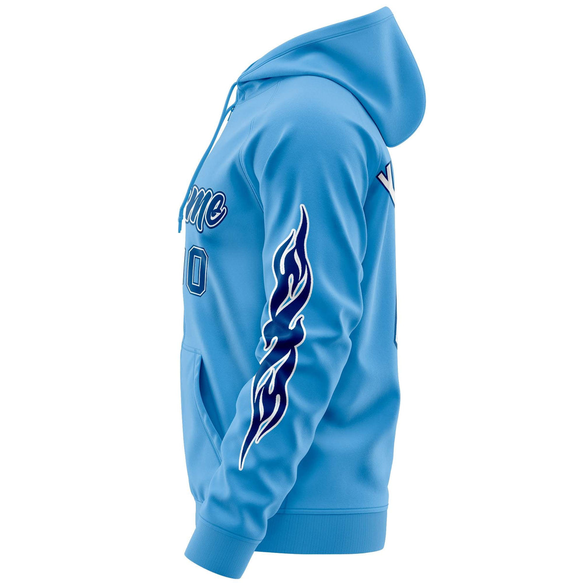 Custom Stitched Light Blue Royal Sports Full-Zip Sweatshirt Hoodie with Flame| KXKSHOP