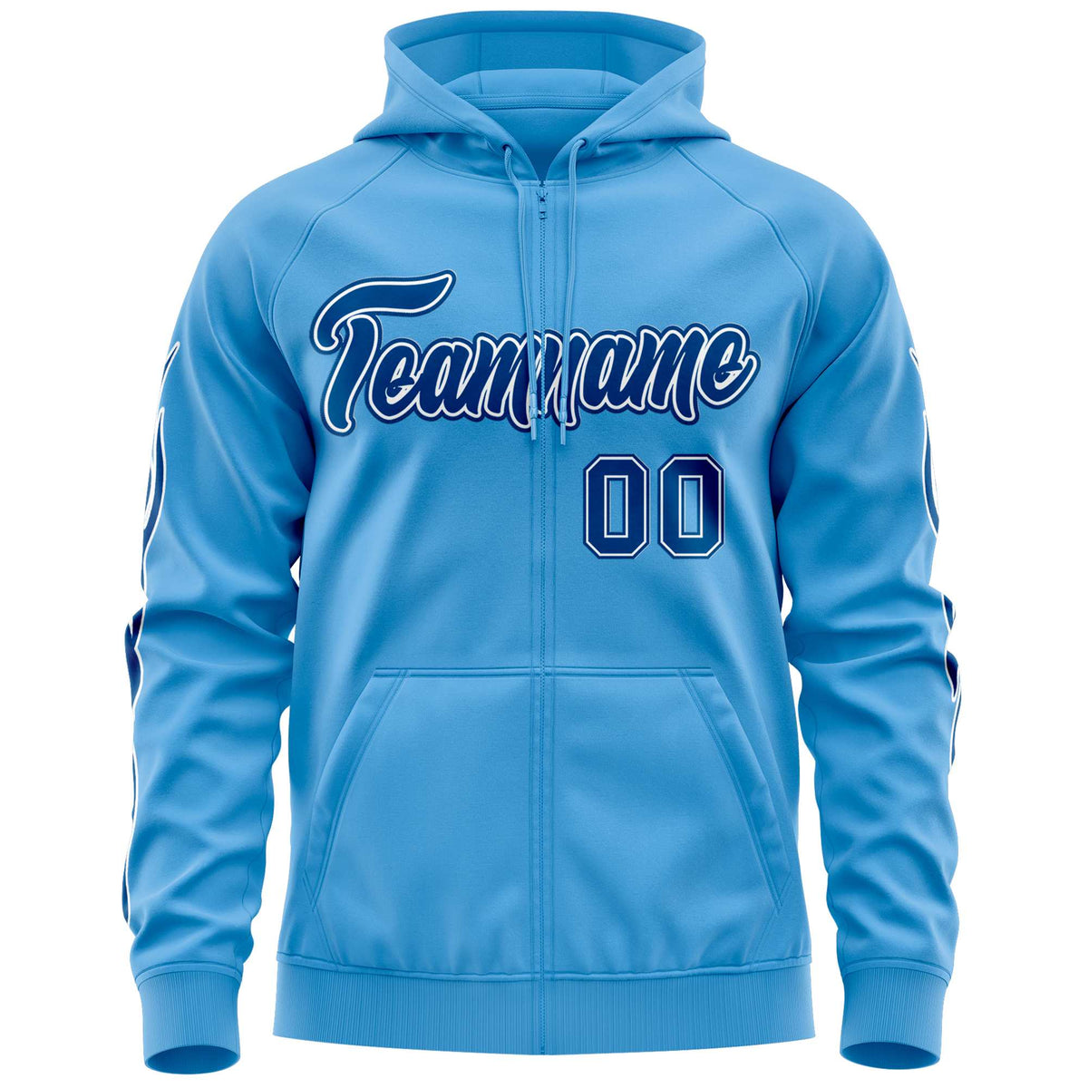 Custom Stitched Light Blue Royal Sports Full-Zip Sweatshirt Hoodie with Flame| KXKSHOP
