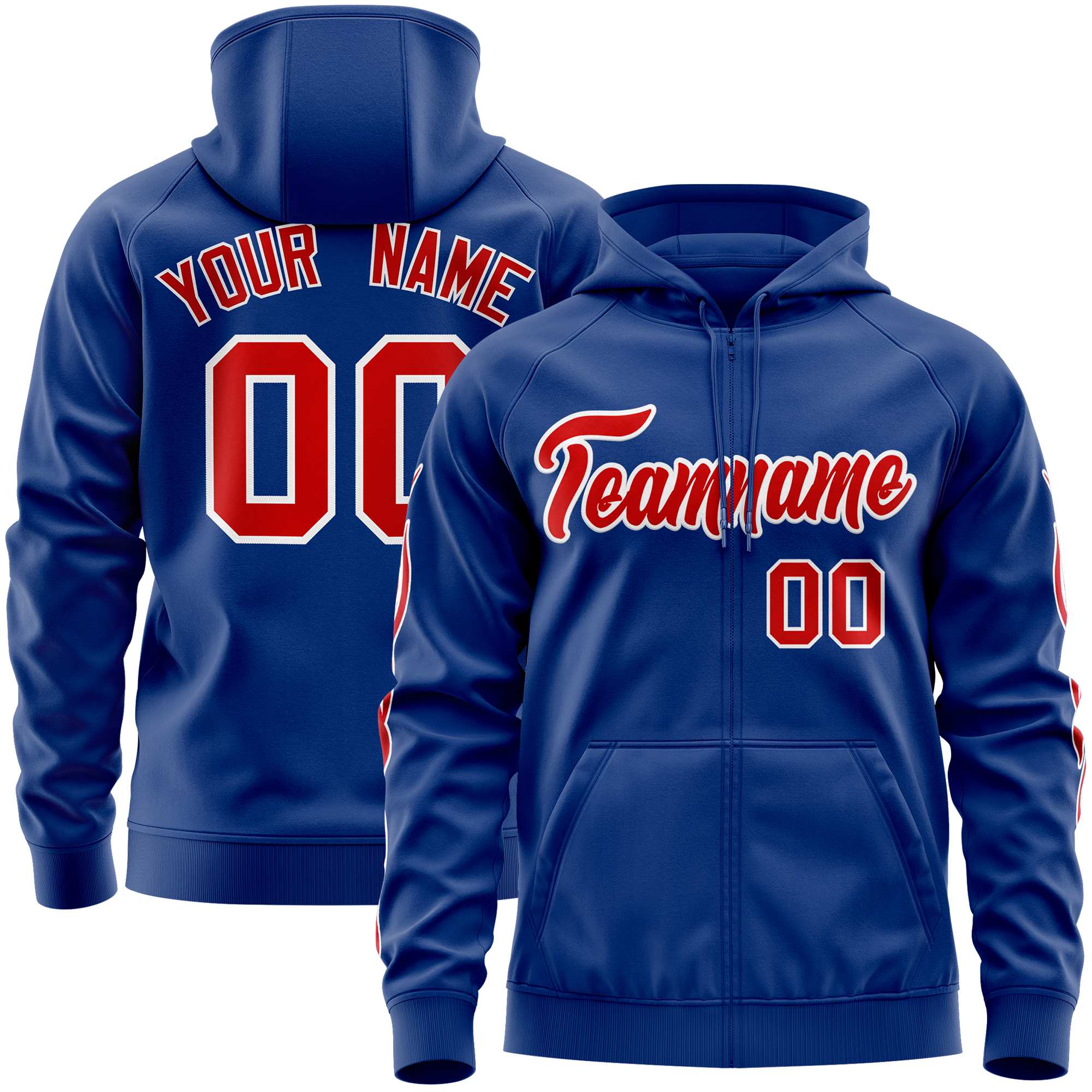 Custom Stitched Royal Red Sports Full-Zip Sweatshirt Hoodie with Flame| KXKSHOP