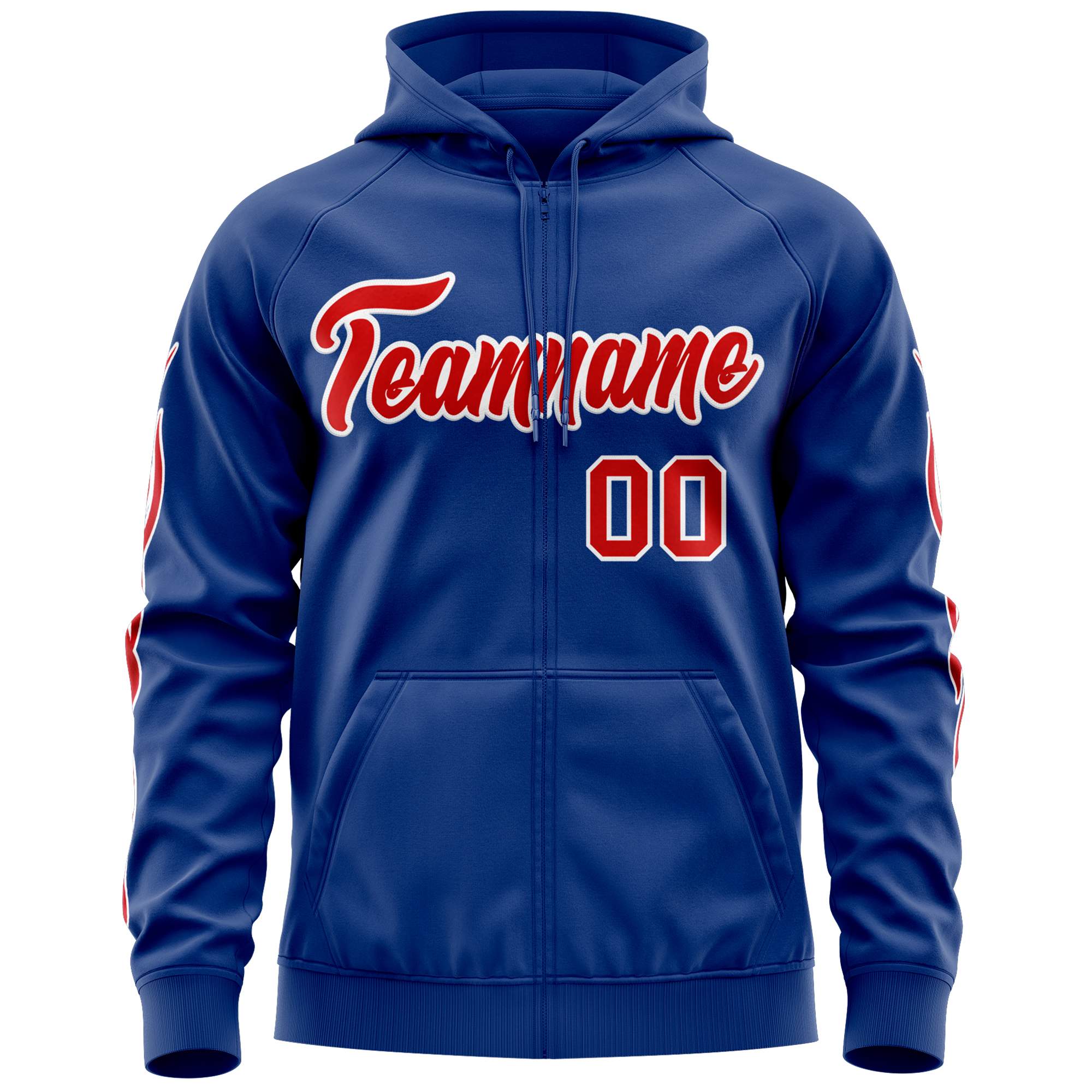 Custom Stitched Royal Red Sports Full-Zip Sweatshirt Hoodie with Flame| KXKSHOP