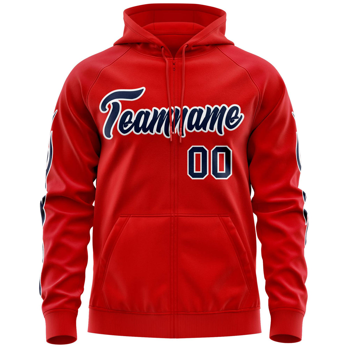Custom Stitched Red Navy Sports Full-Zip Sweatshirt Hoodie with Flame| KXKSHOP