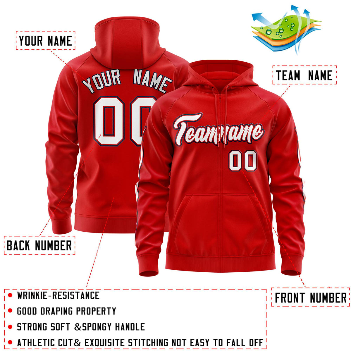 Custom Stitched Red White Sports Full-Zip Sweatshirt Hoodie with Flame| KXKSHOP