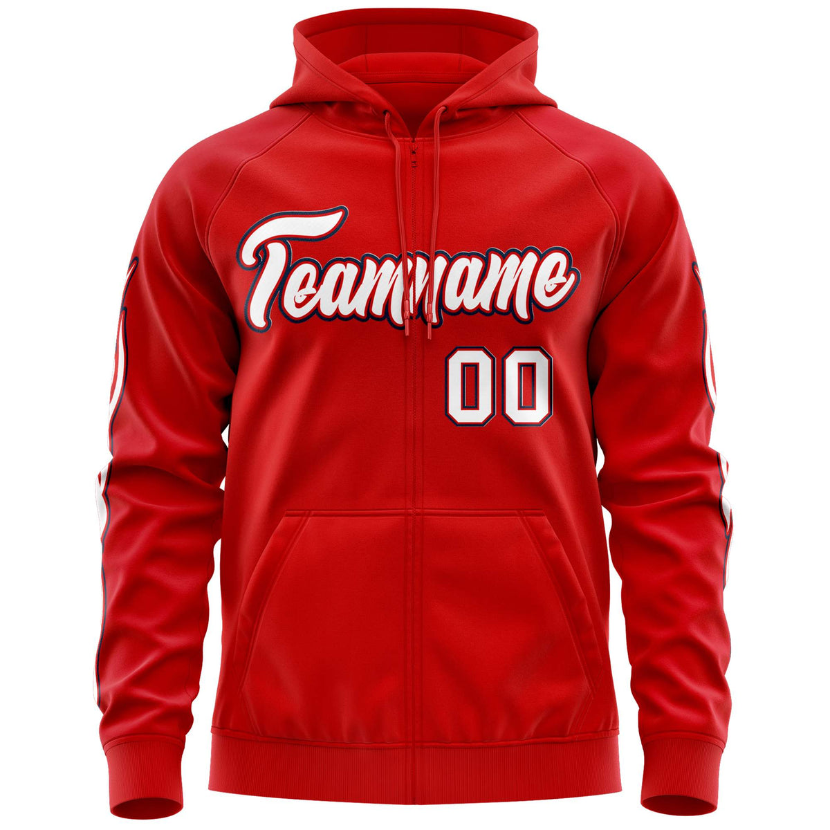 Custom Stitched Red White Sports Full-Zip Sweatshirt Hoodie with Flame| KXKSHOP