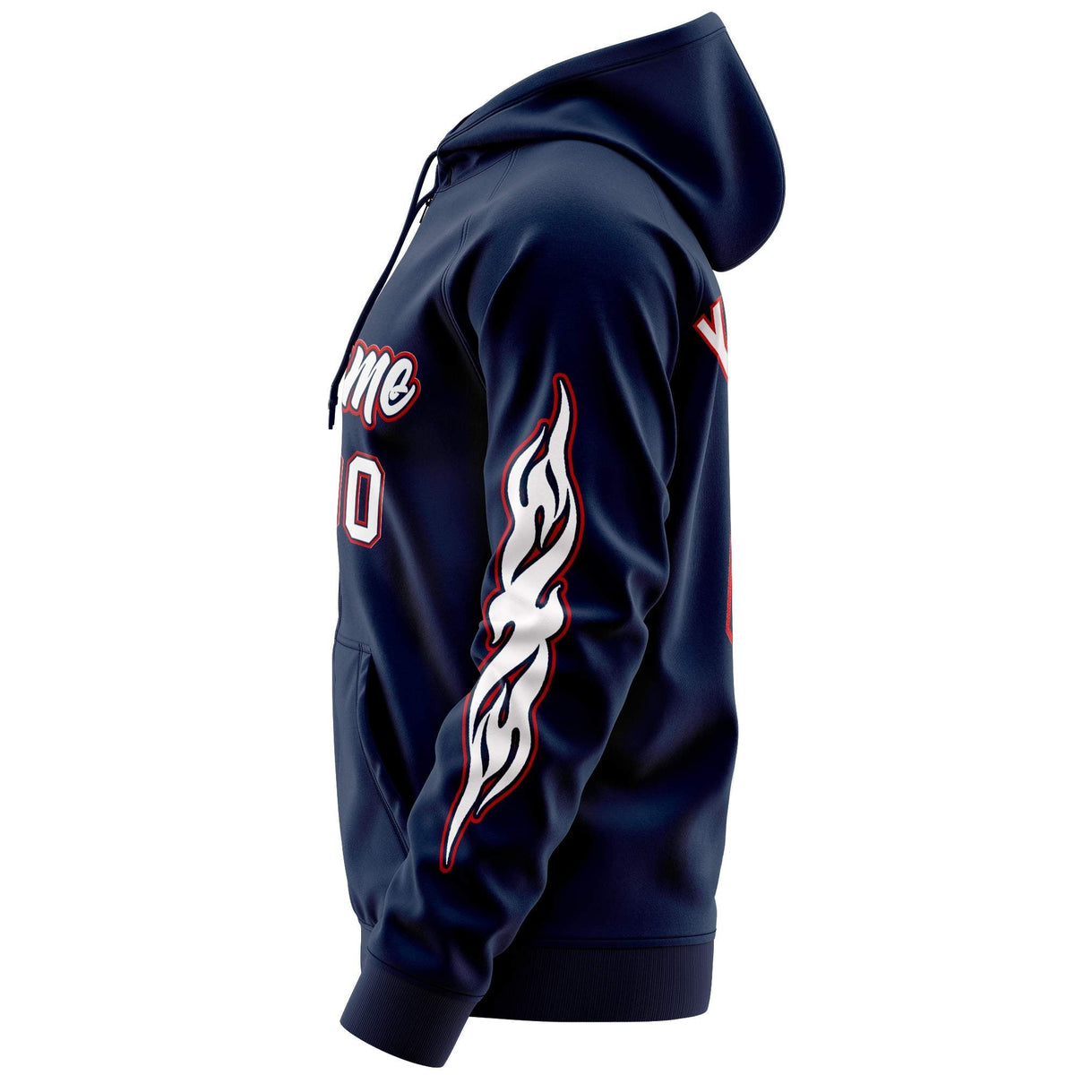 Custom Stitched Navy White Sports Full-Zip Sweatshirt Hoodie with Flame| KXKSHOP