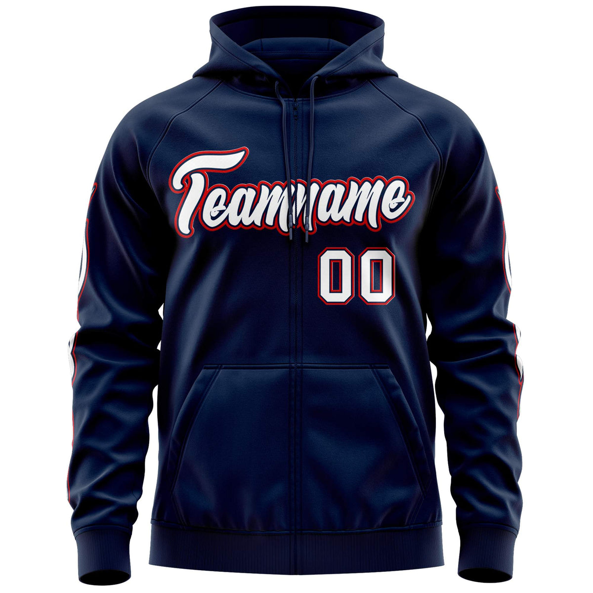 Custom Stitched Navy White Sports Full-Zip Sweatshirt Hoodie with Flame| KXKSHOP