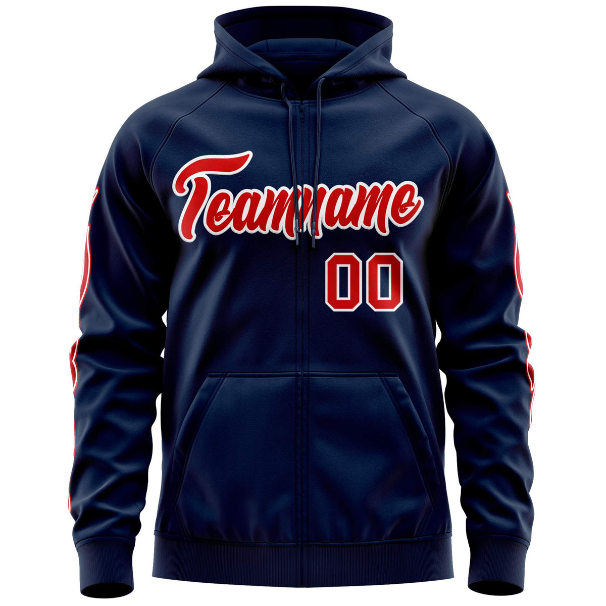Custom Stitched Navy Red Sports Full-Zip Sweatshirt Hoodie with Flame| KXKSHOP