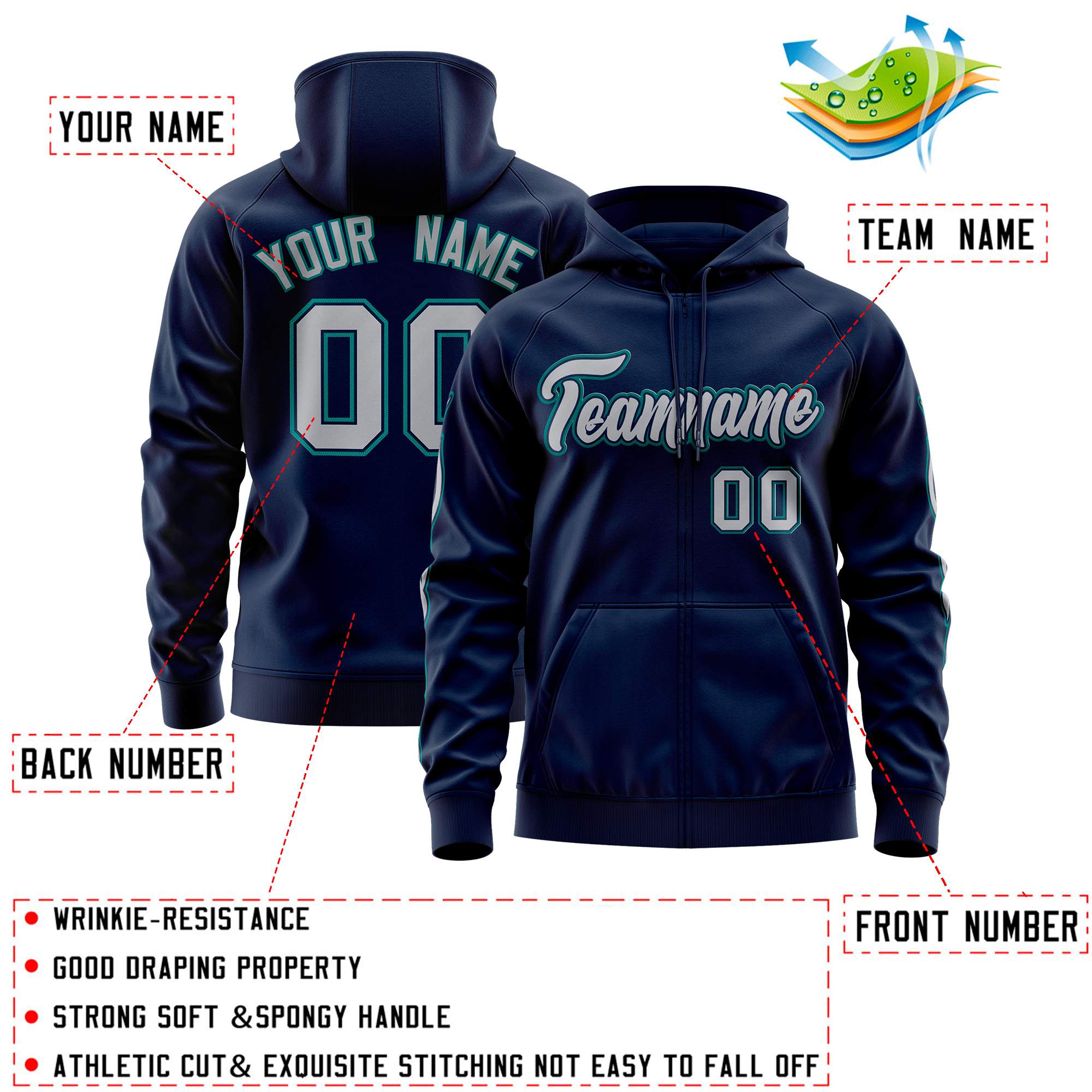 Custom Stitched Navy Gray Sports Full-Zip Sweatshirt Hoodie with Flame| KXKSHOP