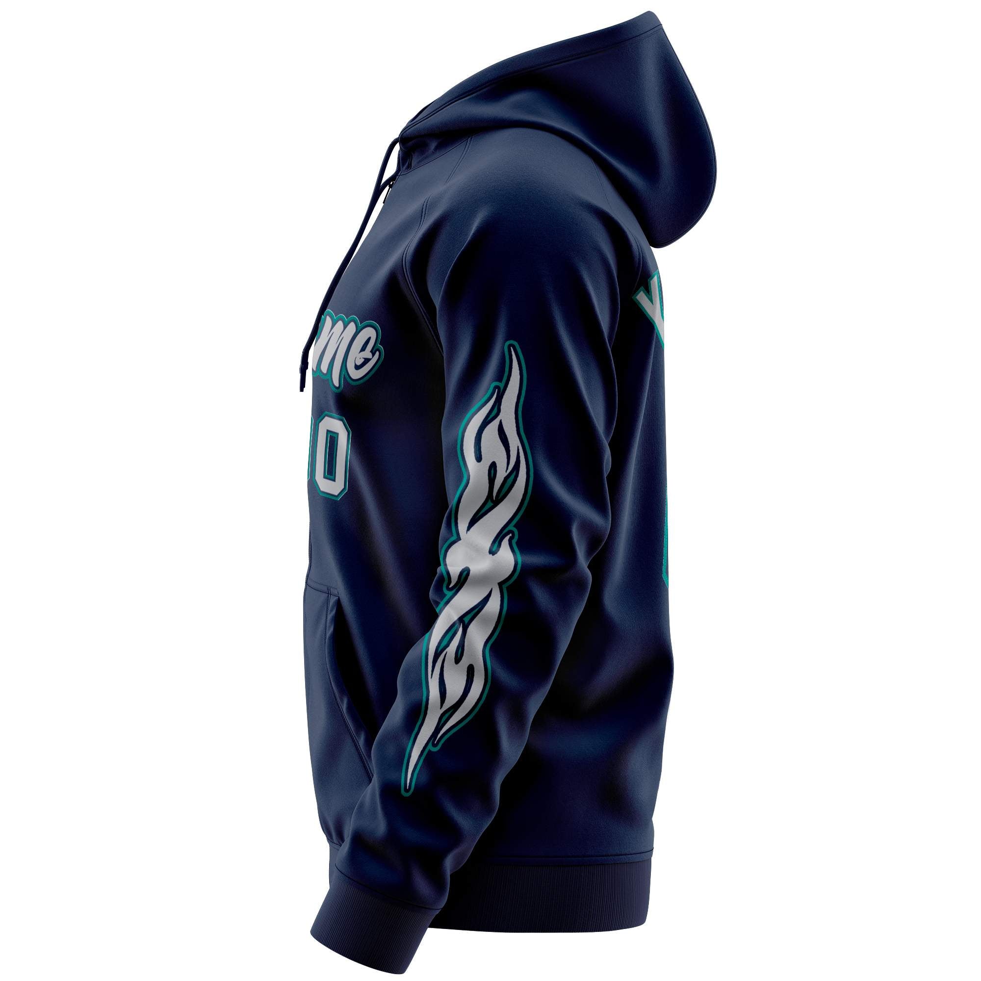 Custom Stitched Navy Gray Sports Full-Zip Sweatshirt Hoodie with Flame| KXKSHOP