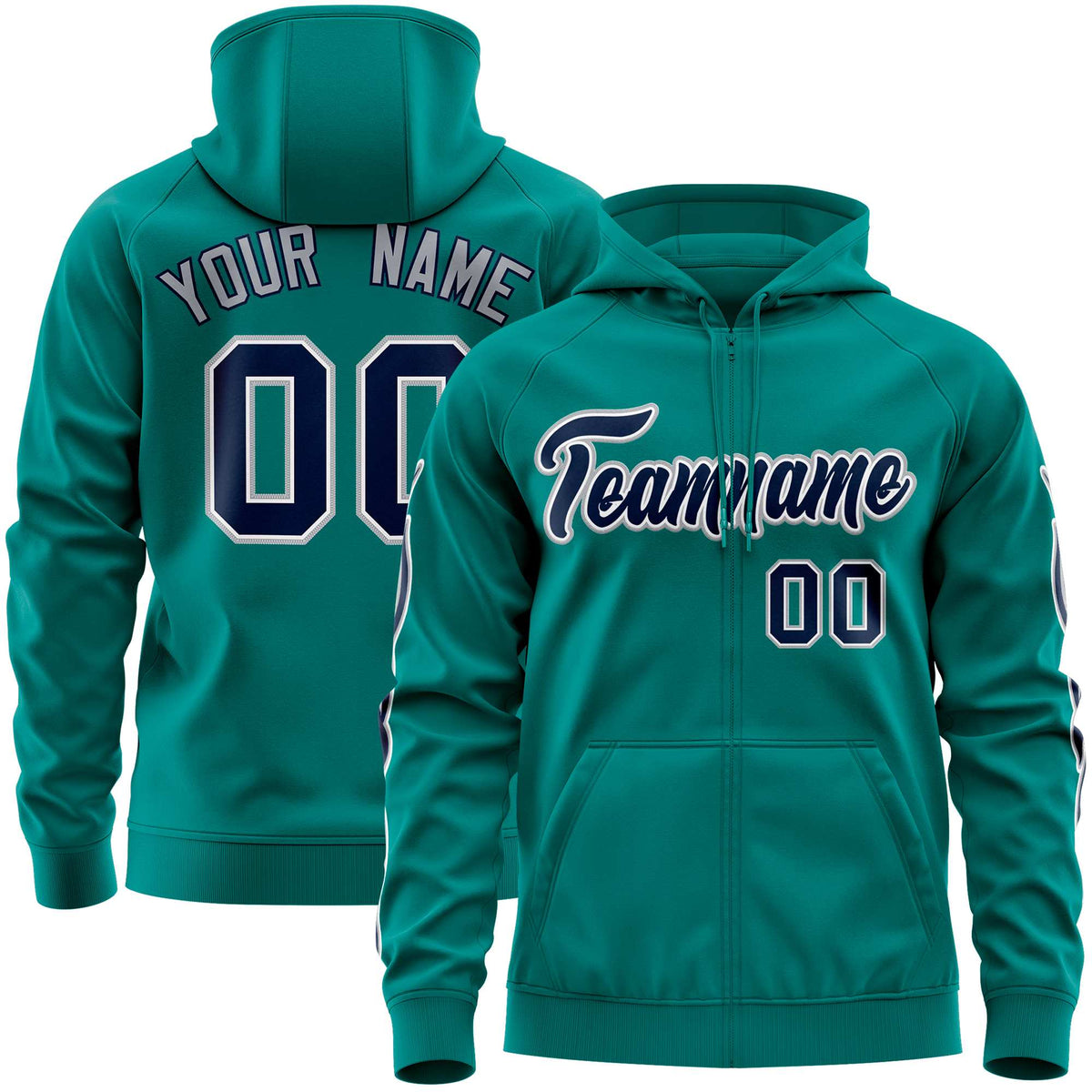 Custom Stitched Aqua Navy Sports Full-Zip Sweatshirt Hoodie with Flame| KXKSHOP