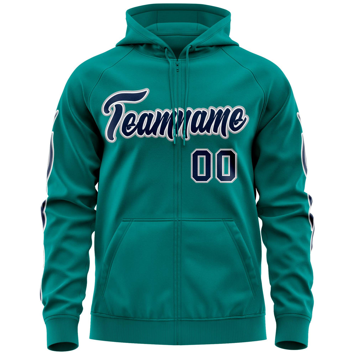 Custom Stitched Aqua Navy Sports Full-Zip Sweatshirt Hoodie with Flame| KXKSHOP