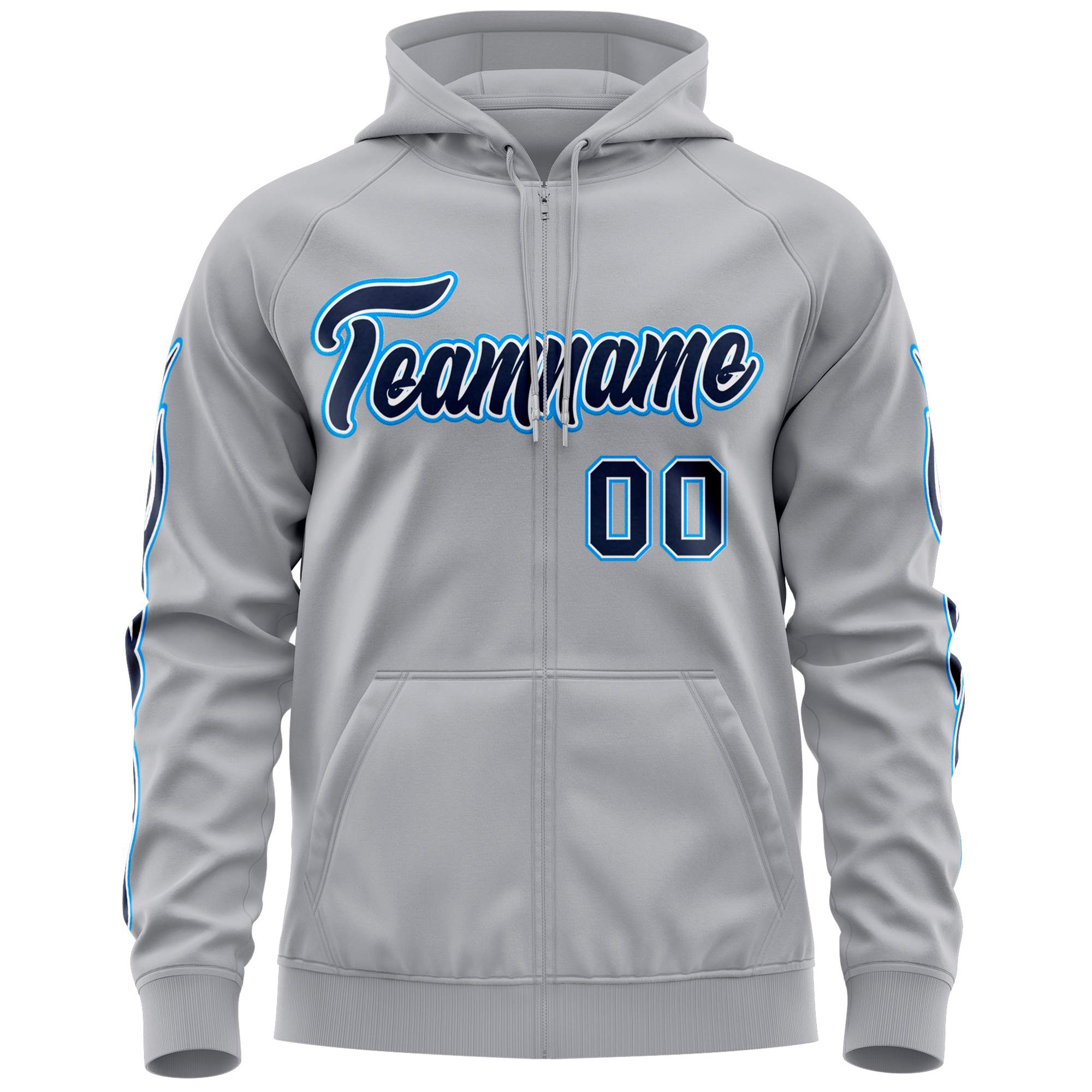 Custom Stitched Gray Navy Sports Full-Zip Sweatshirt Hoodie with Flame| KXKSHOP